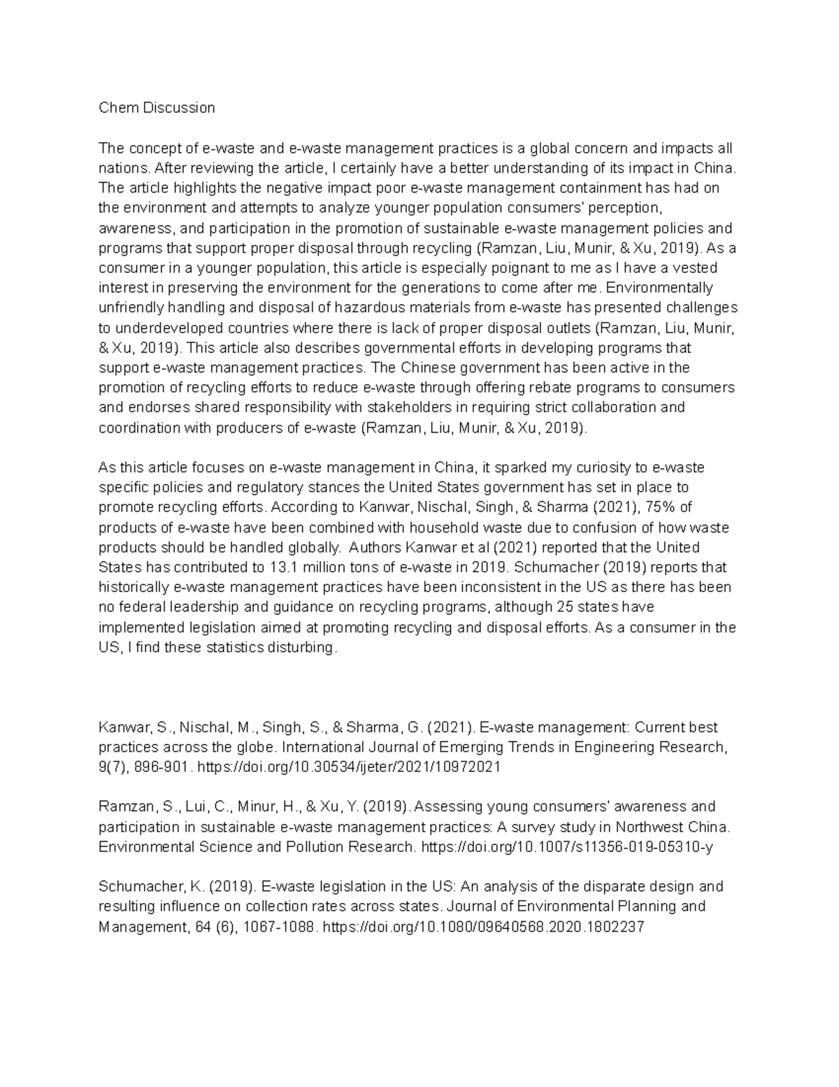 Chem Discussion- E-waste - Chem Discussion The concept of e-waste and e ...