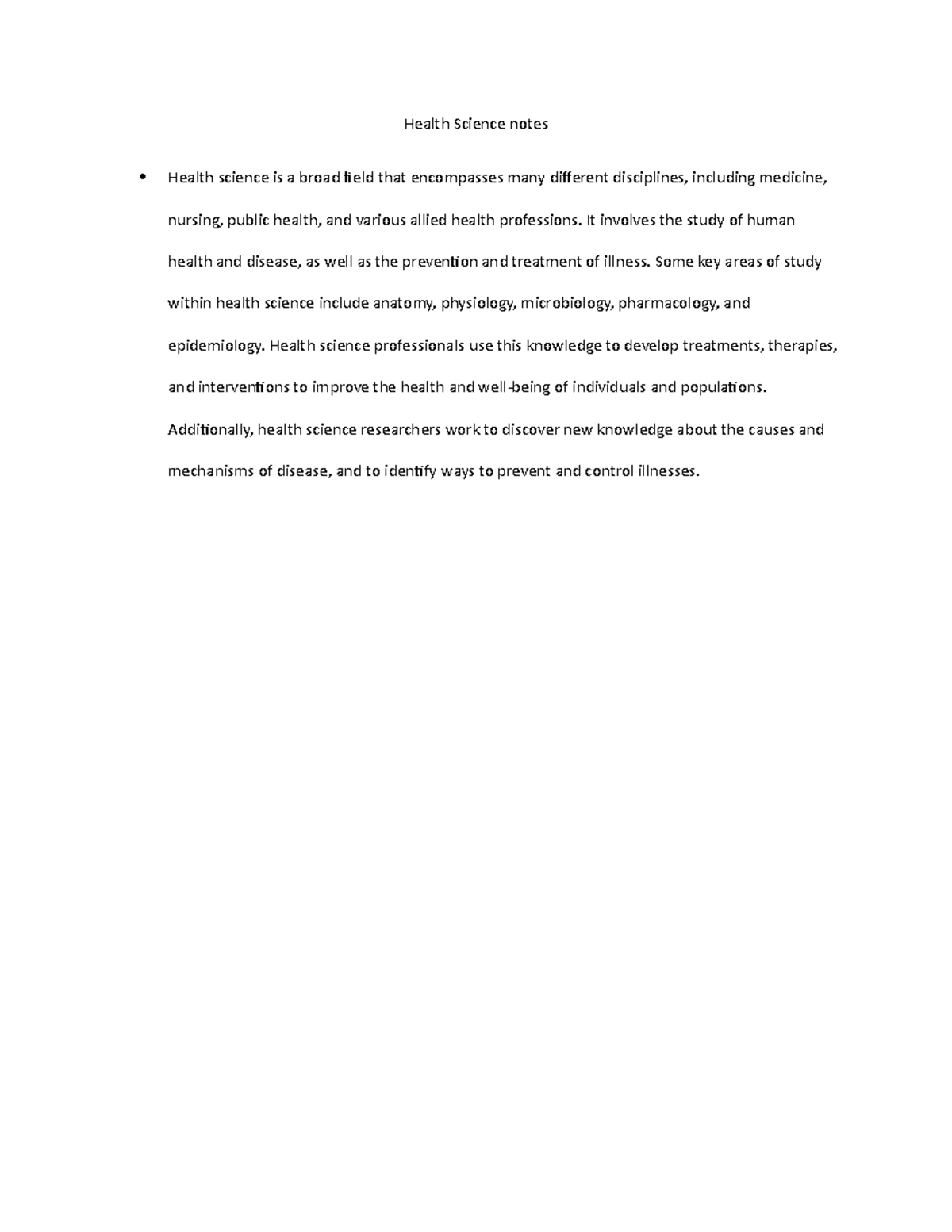 Health Science notes - It involves the study of human health and ...