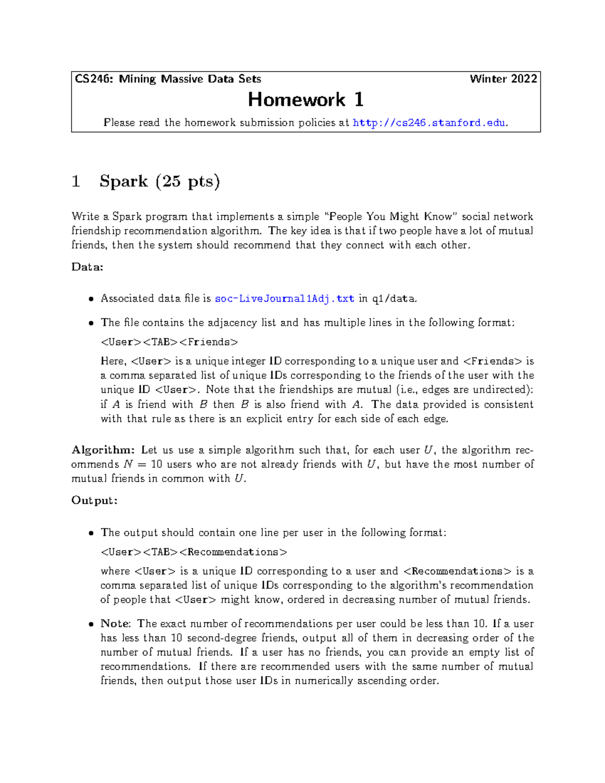 Homework 1 - CS 246 Assignment - CS246: Mining Massive Data Sets Winter ...