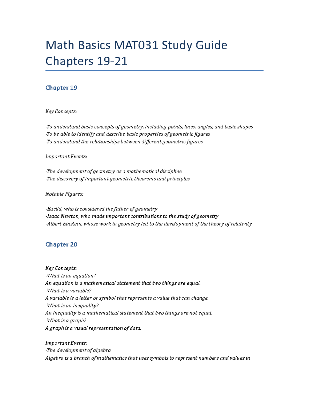 Math Basics MAT031 Study Guide Chapters 19-21 - Math Basics MAT031 ...