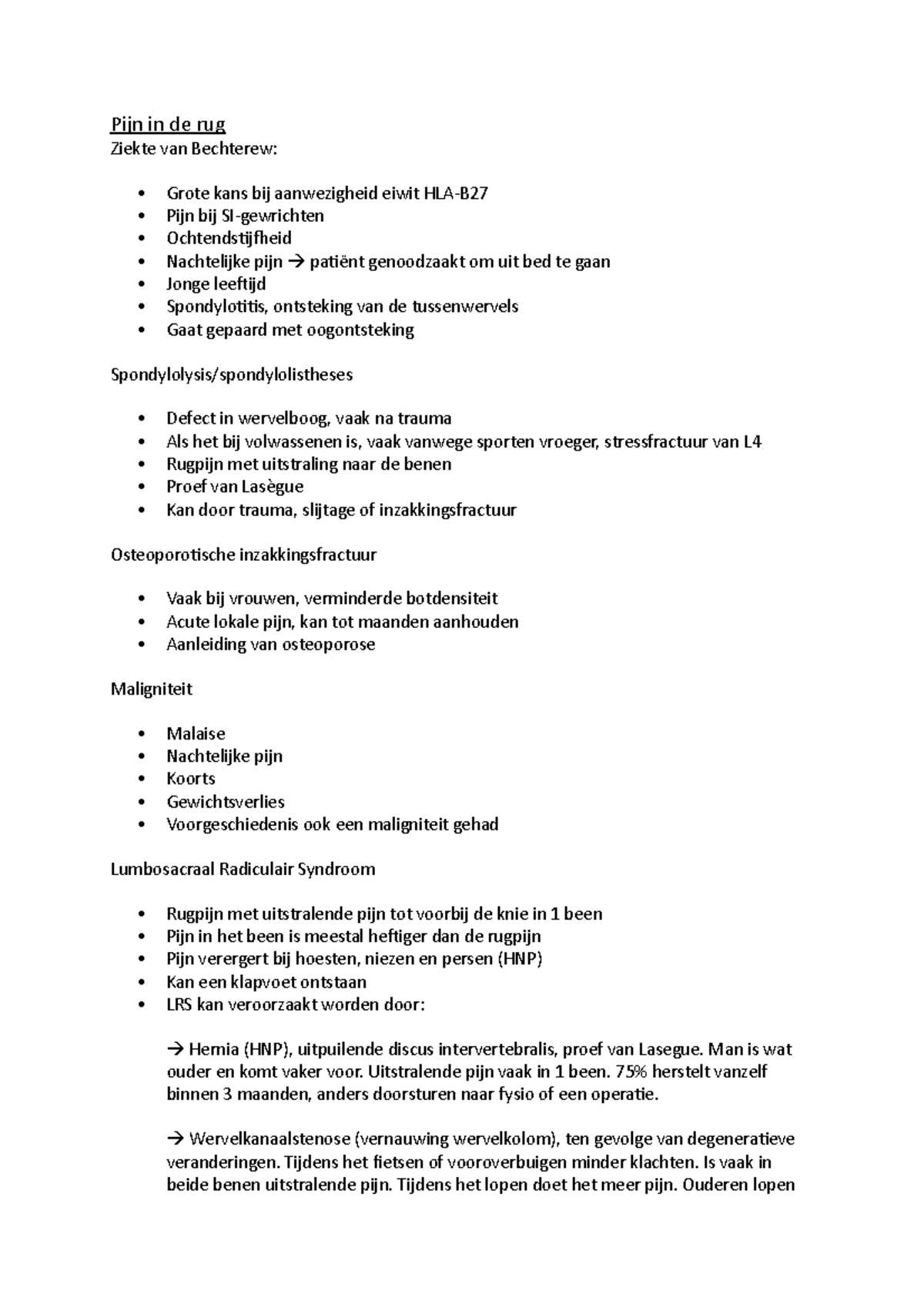 Pijn in de rug Collegeaantekeningen 3 Pijn in de rug Ziekte van