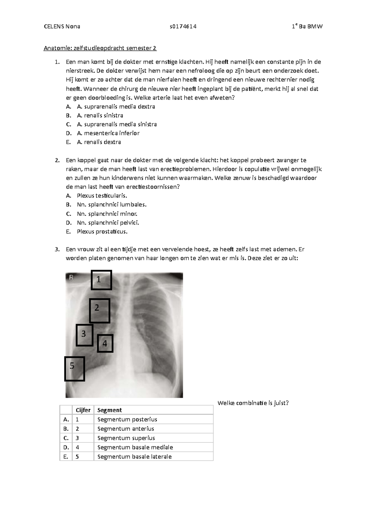 MCQ Inwendige Organen - CELENS Nona 1e Ba BMW S0174614 Anatomie ...