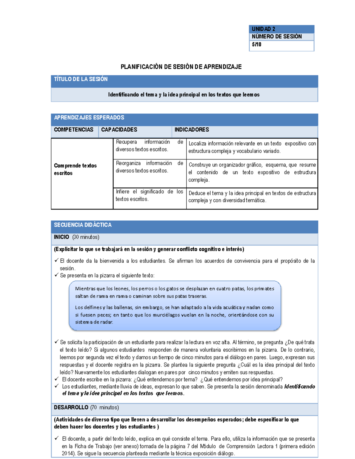 COMO Identificar EL TEMA DE UN Texto - PLANIFICACIÓN DE SESIÓN DE  APRENDIZAJE TÍTULO DE LA SESIÓN - Studocu