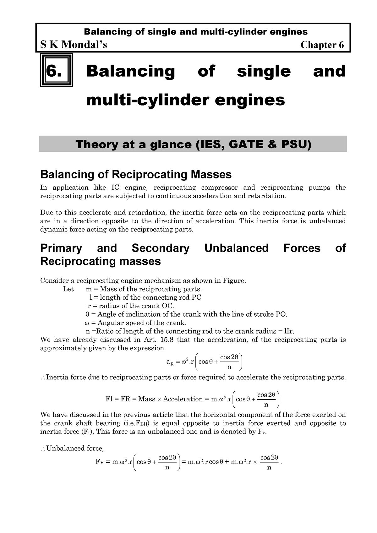 Balancing Of Single And Multi-cylinder Engines - S K Mondal’s Chapter 6 ...