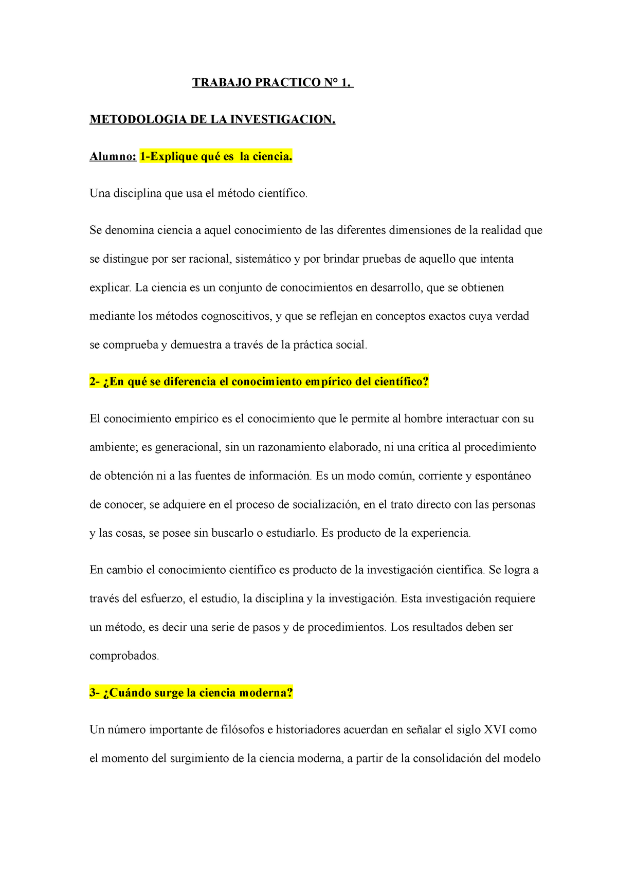 Tp 1 Resuelto De Nada Trabajo Practico N° 1 Metodologia De La Investigacion Alumno 1 4498