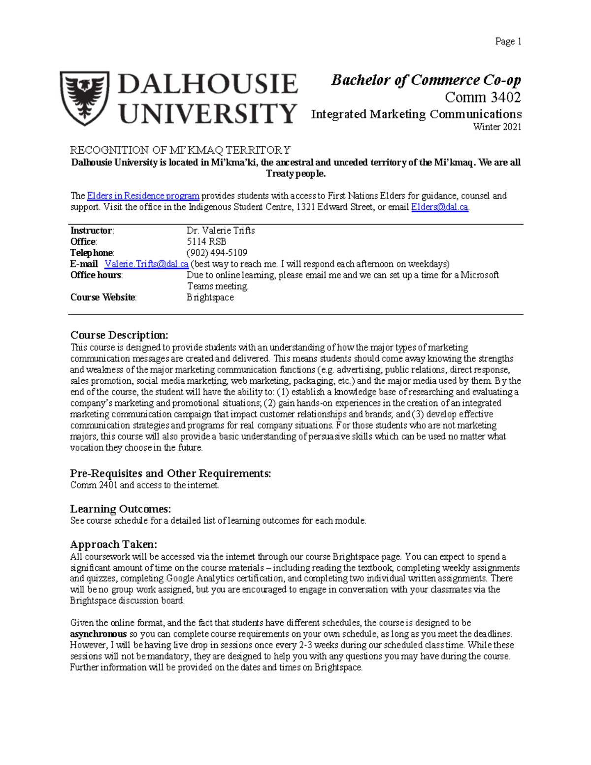 Comm 3402 (IMC) Syllabus - Winter 2021 - COMM3402 - Dal - Studocu