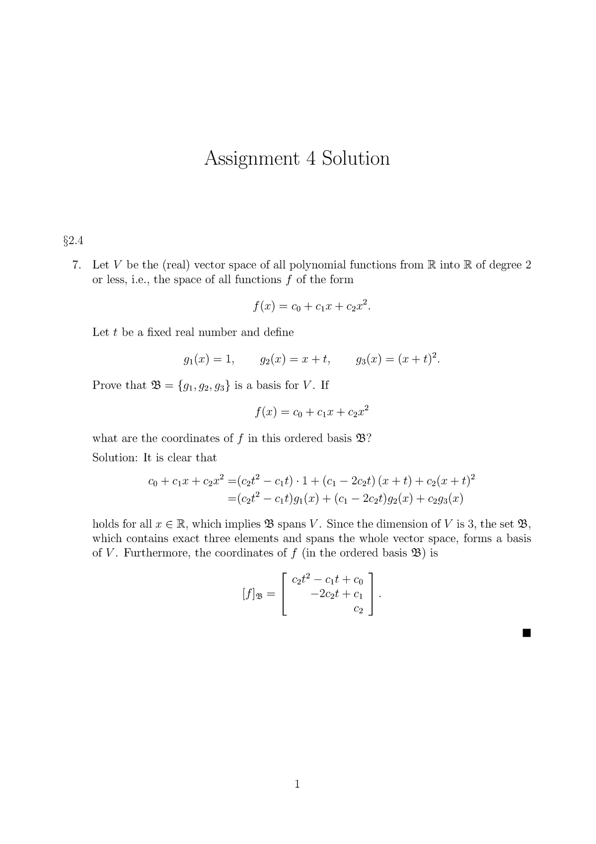 Hw4 Homework Linear Algebra Math1103 臺大 Assignment Solution Letv Be The Real Vector Space Of All Polynomial Functions Fromrintorof Degree Or Less The Studocu