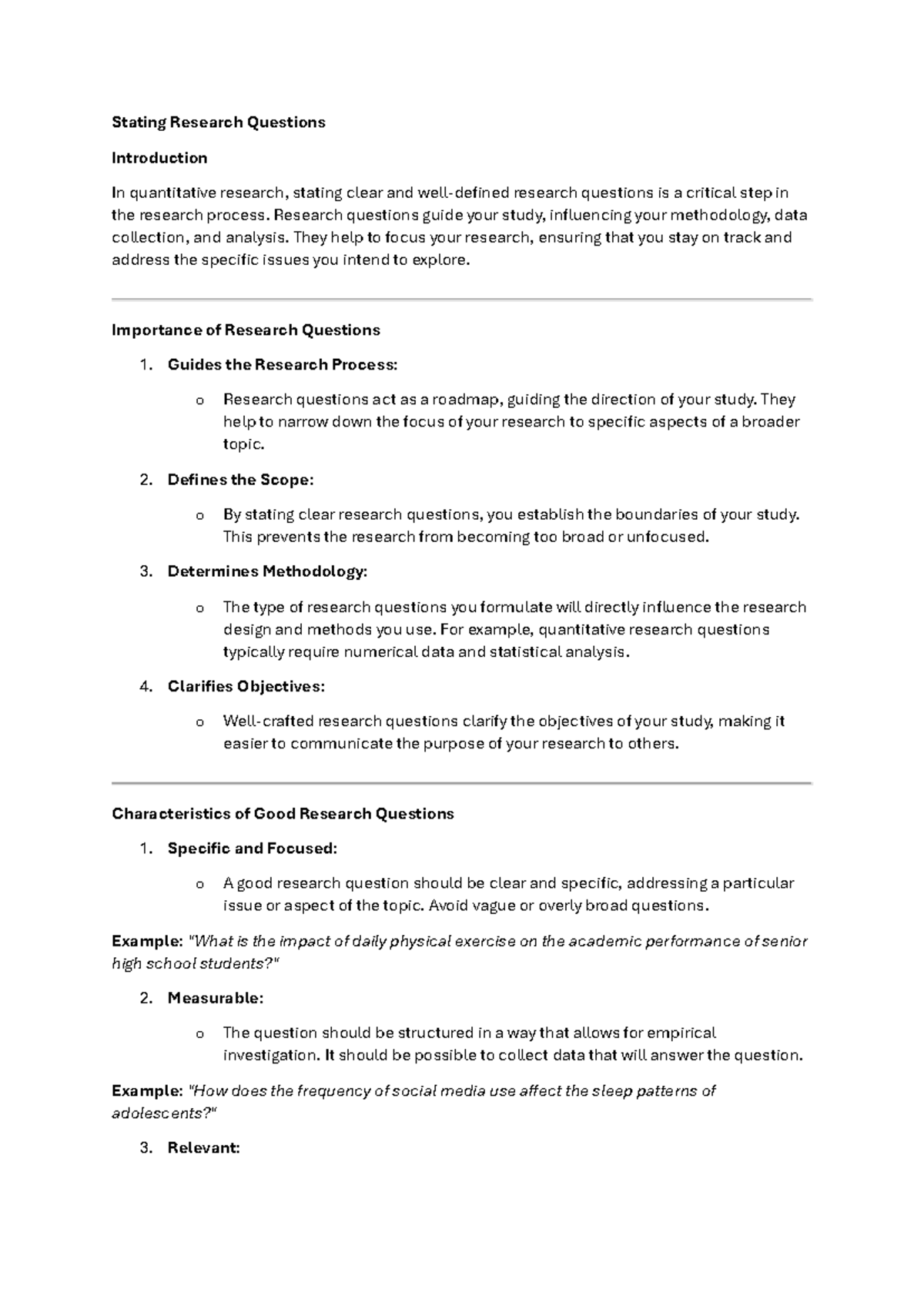 stating research - Stating Research Questions Introduction In ...