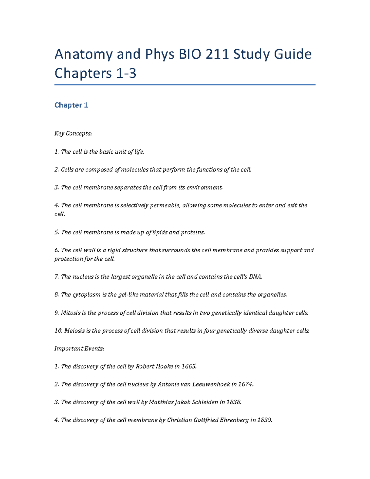 Anatomy and Phys BIO 211 Study Guide Chapters 1-3 - Anatomy and Phys ...