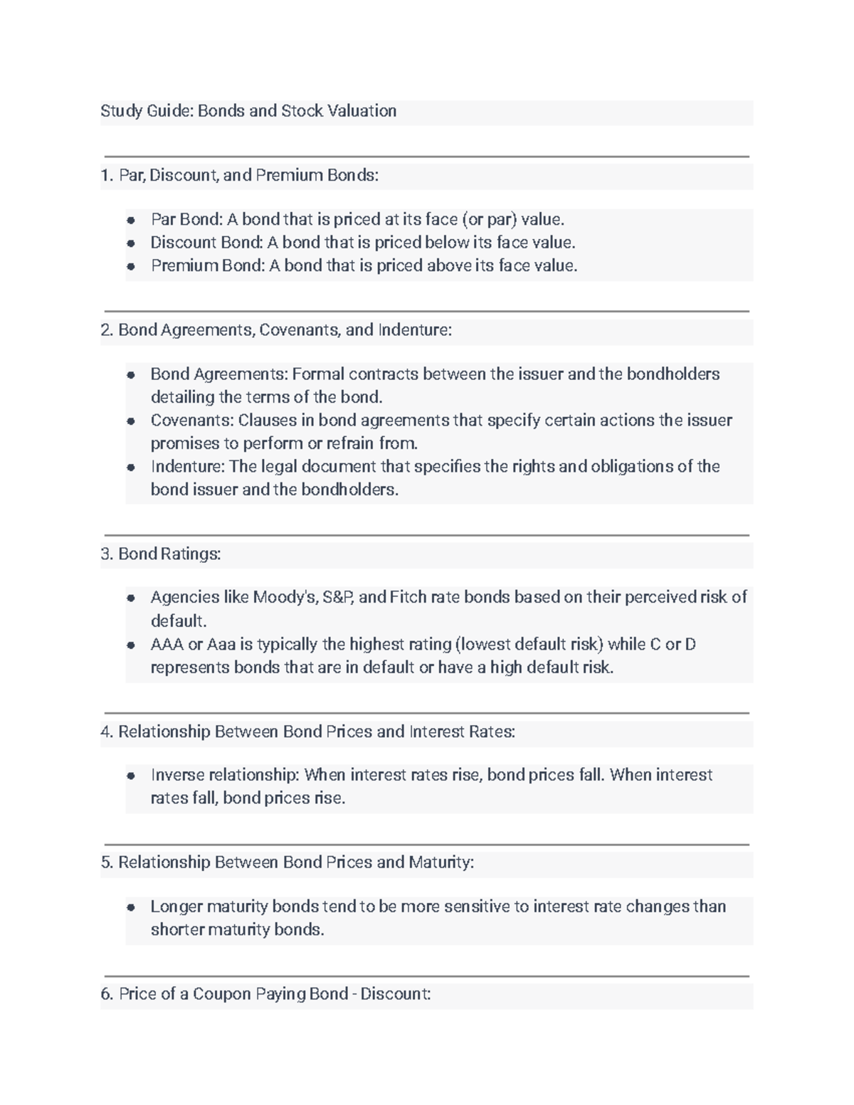 Corp Study Guide 2 lesson notes on stocks and bond valuation Study