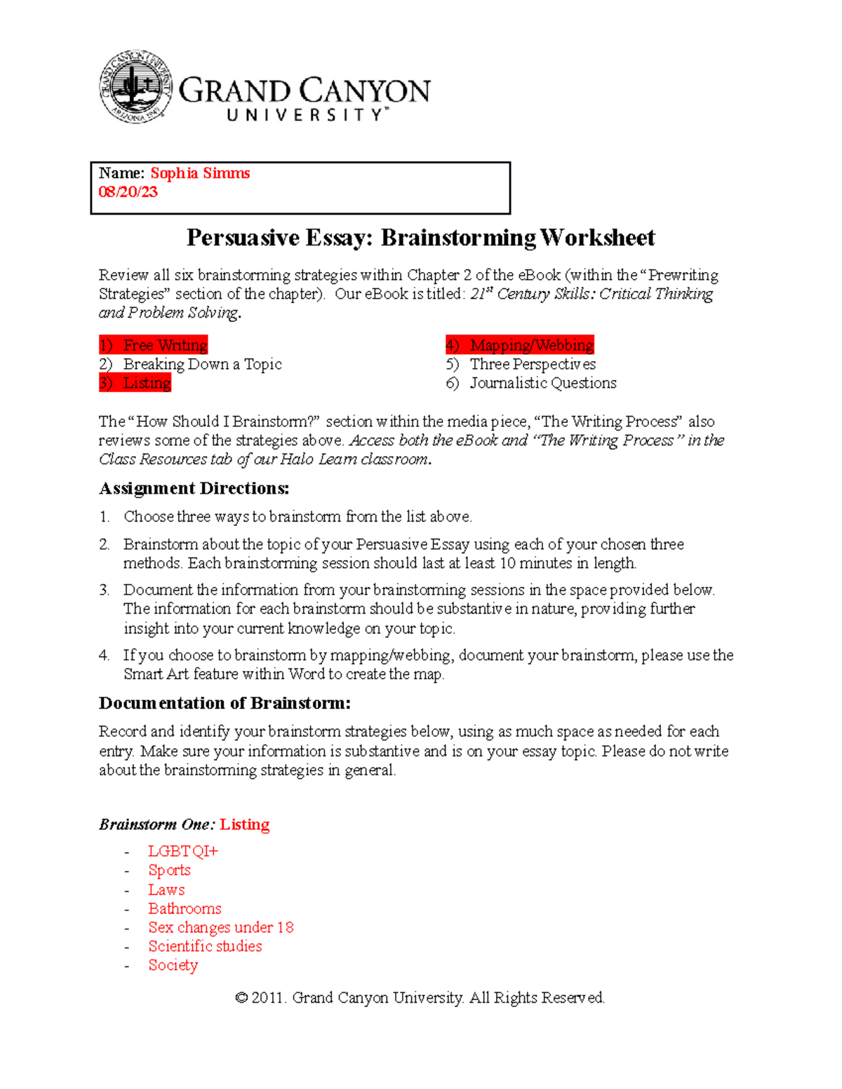 persuasive essay brainstorming worksheet gcu