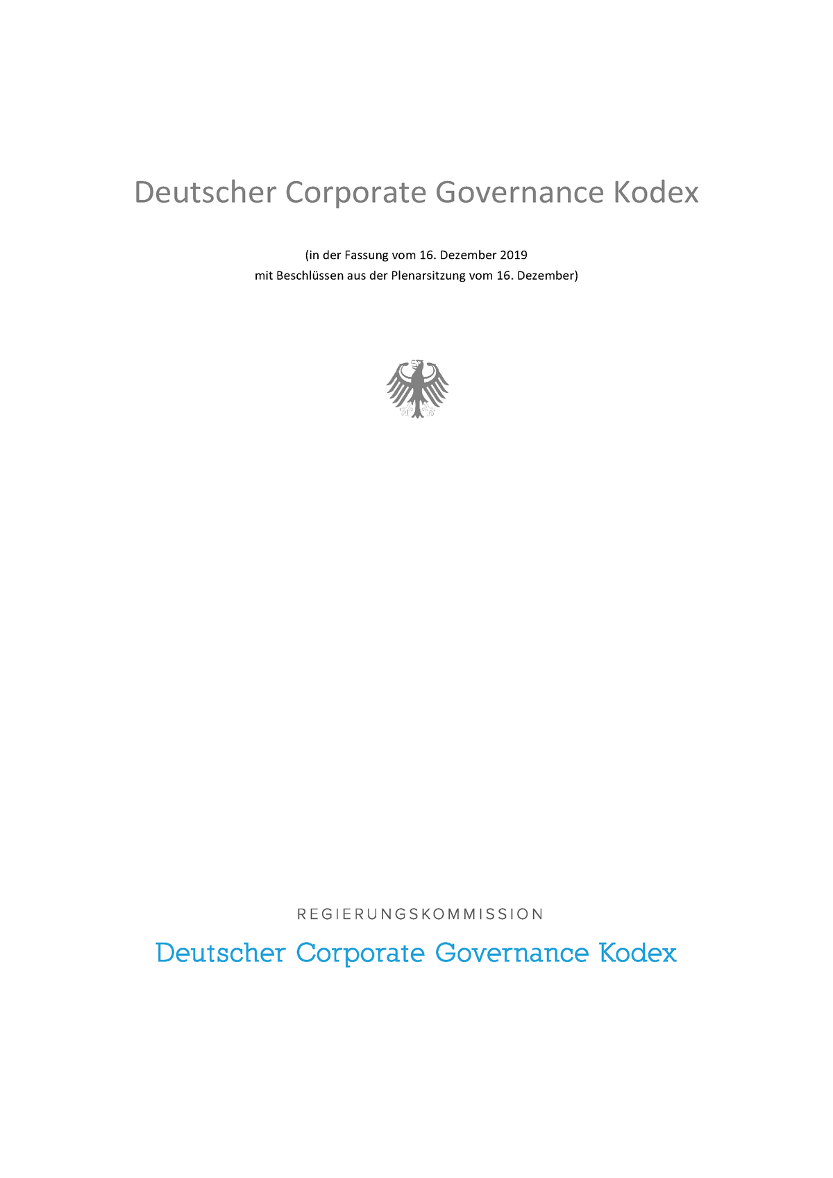 191216 Deutscher Corporate Governance Kodex-1 - (in Der Fassung Vom 16 ...