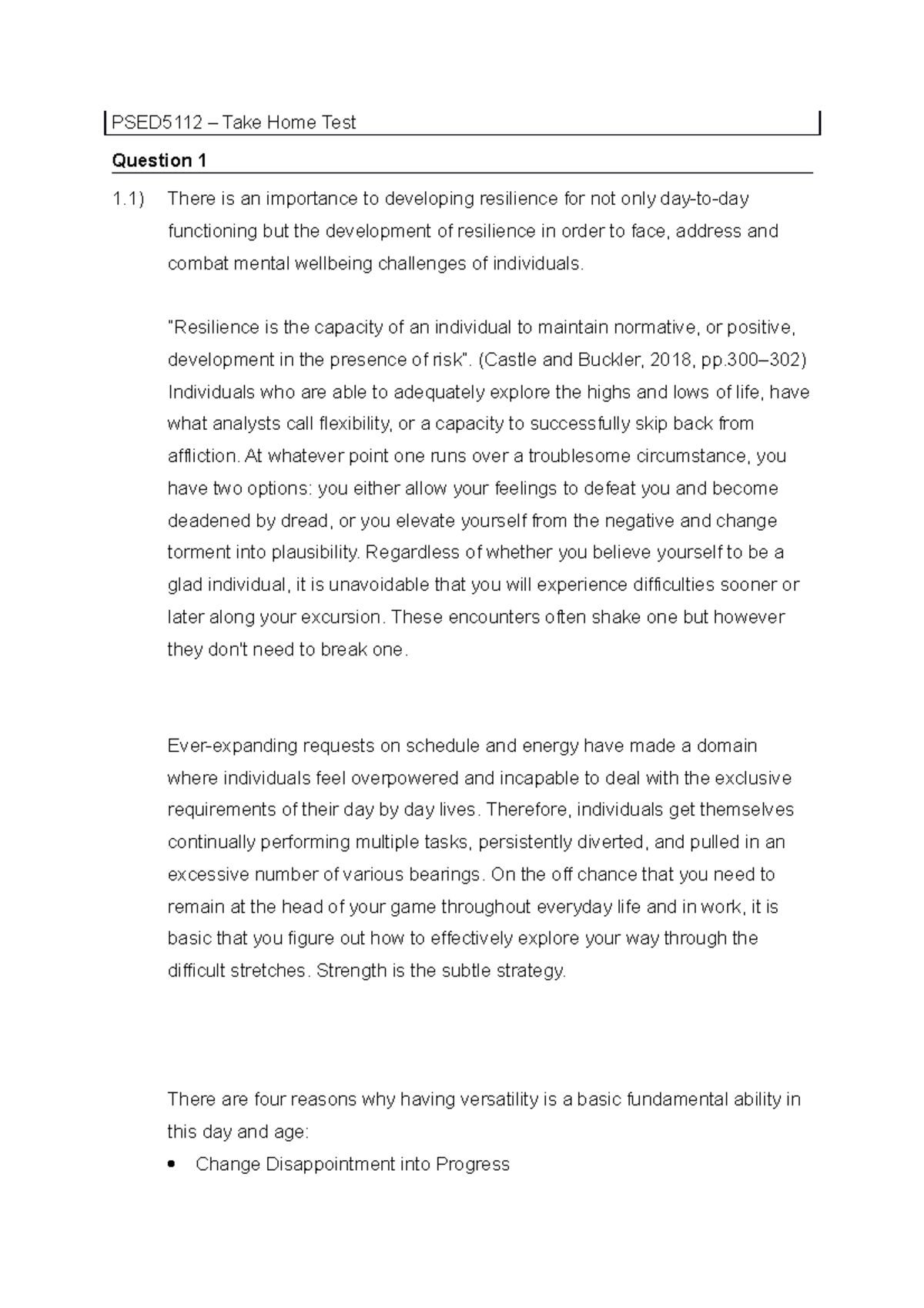 PSED5112-Take home test - PSED5112 – Take Home Test Question 1 There is ...