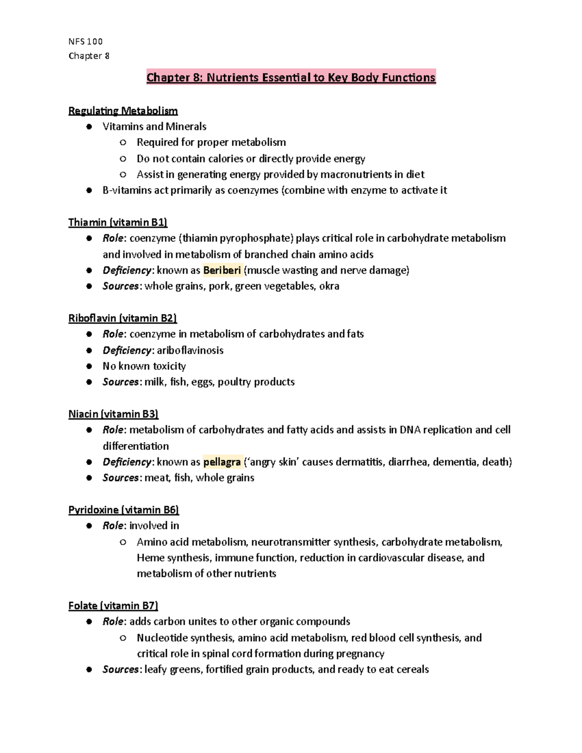 NFS 100 Chapter 8 Notes Fall 22 - NFS 100 Chapter 8 Chapter 8 ...