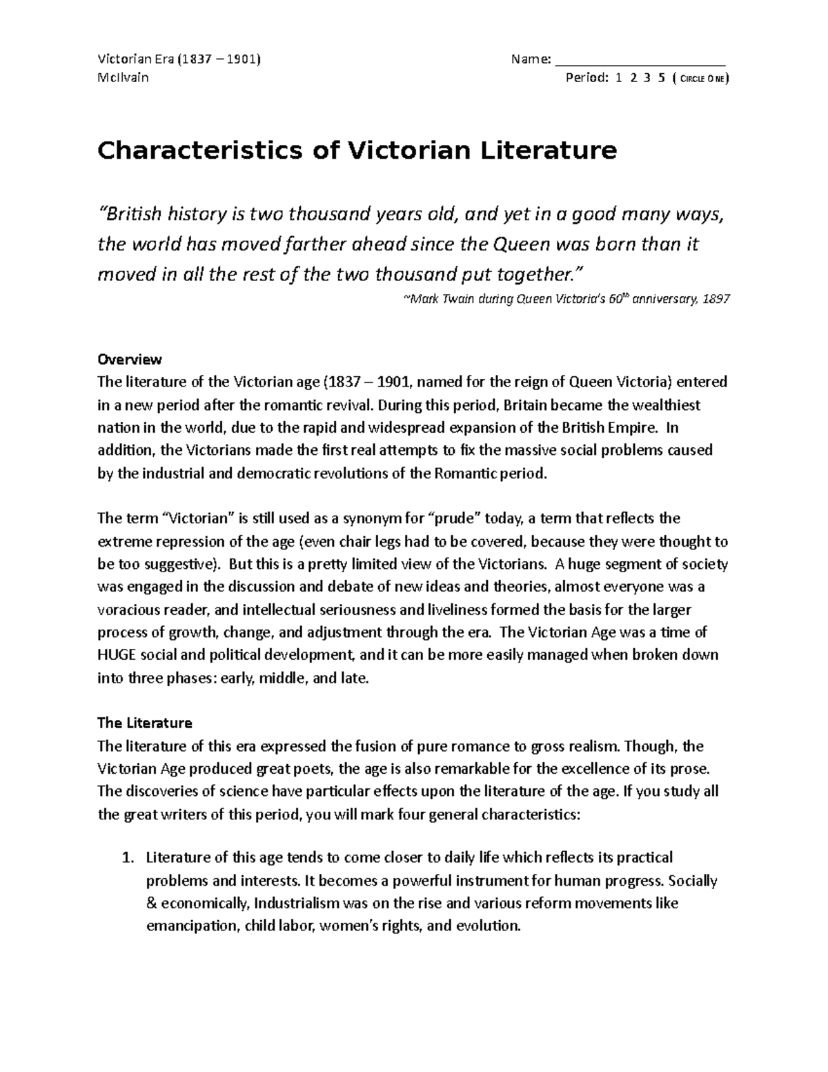 Characteristics of Victorian Literature - Victorian Era (1837 – 1901 ...