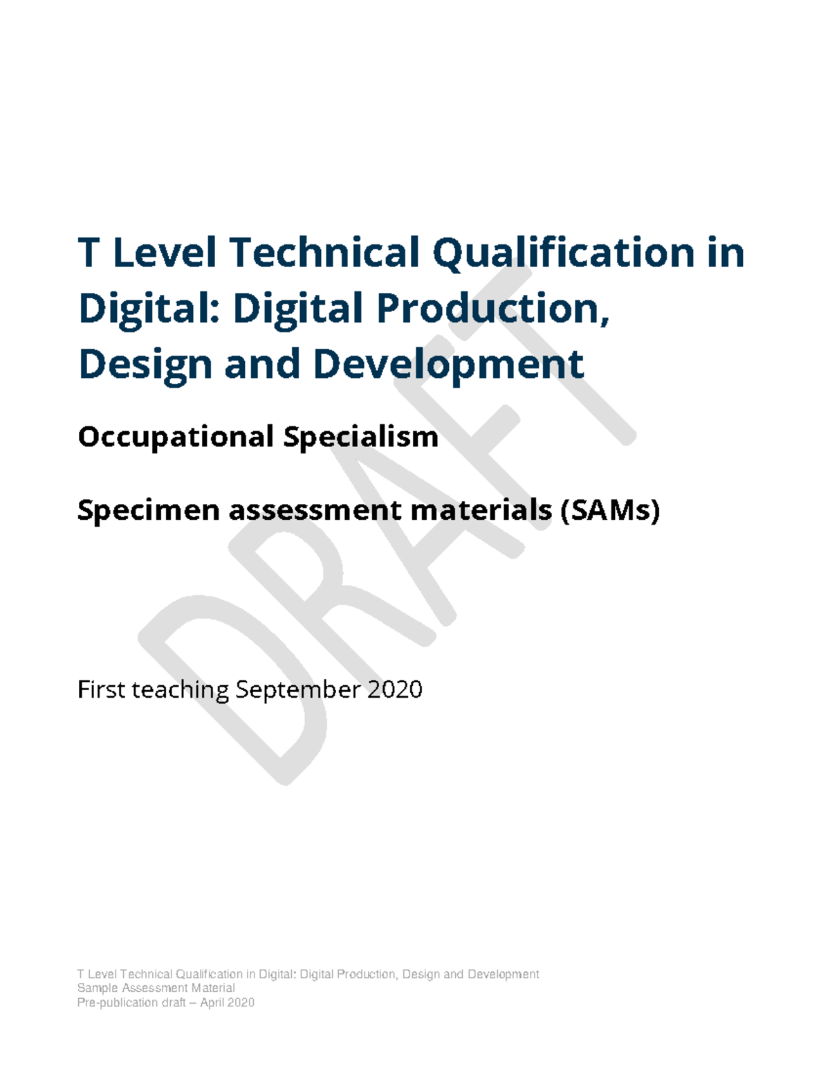 T level in digital occupational specialism sam project brief T Level