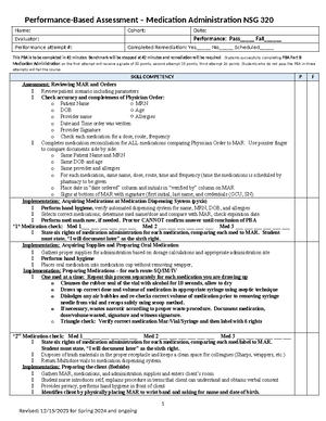 3 NSG 320 PBA Prep Sheet part 2 MEDS ONLY - NSG 320C MED ADMIN PART B ...