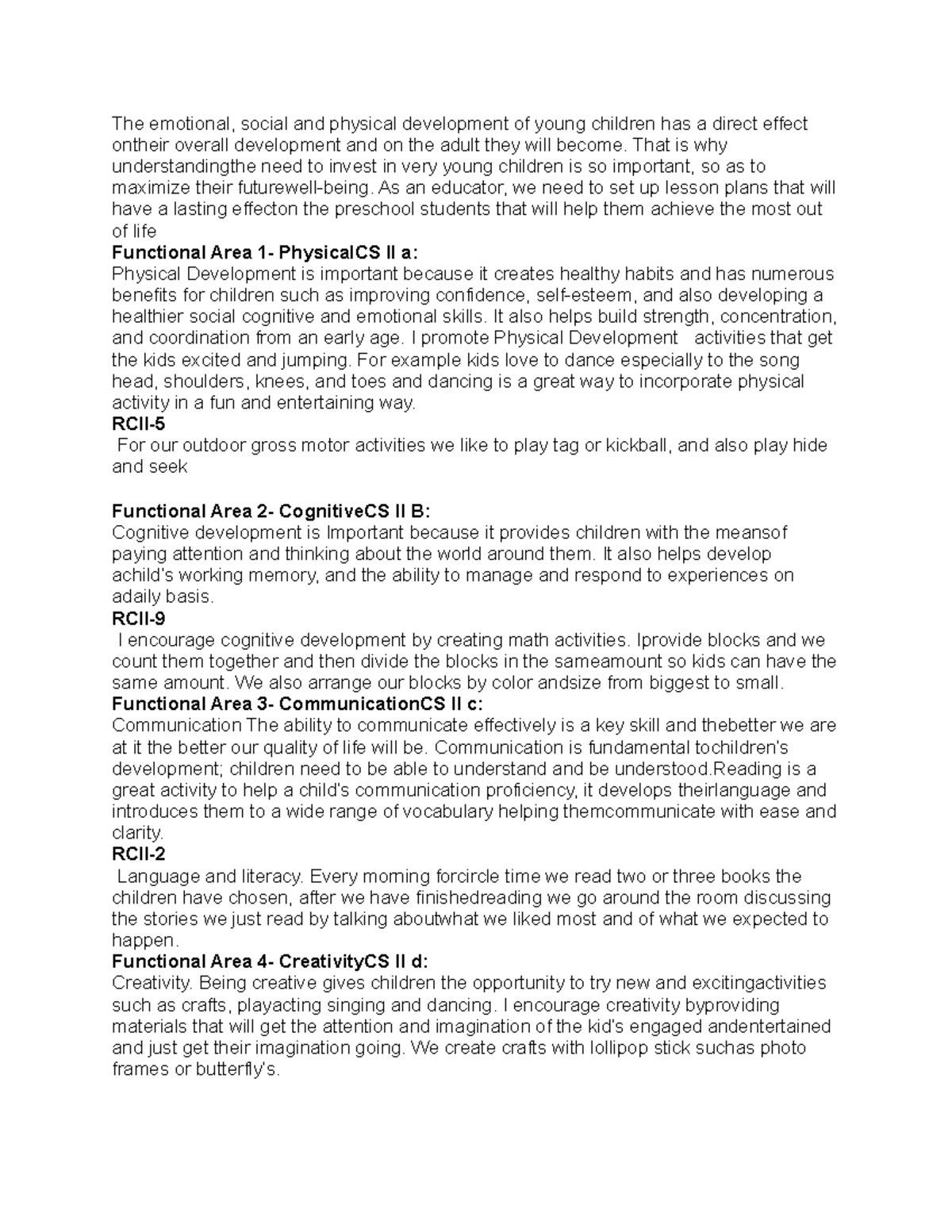 Compentacy statement 2 - The emotional, social and physical development ...