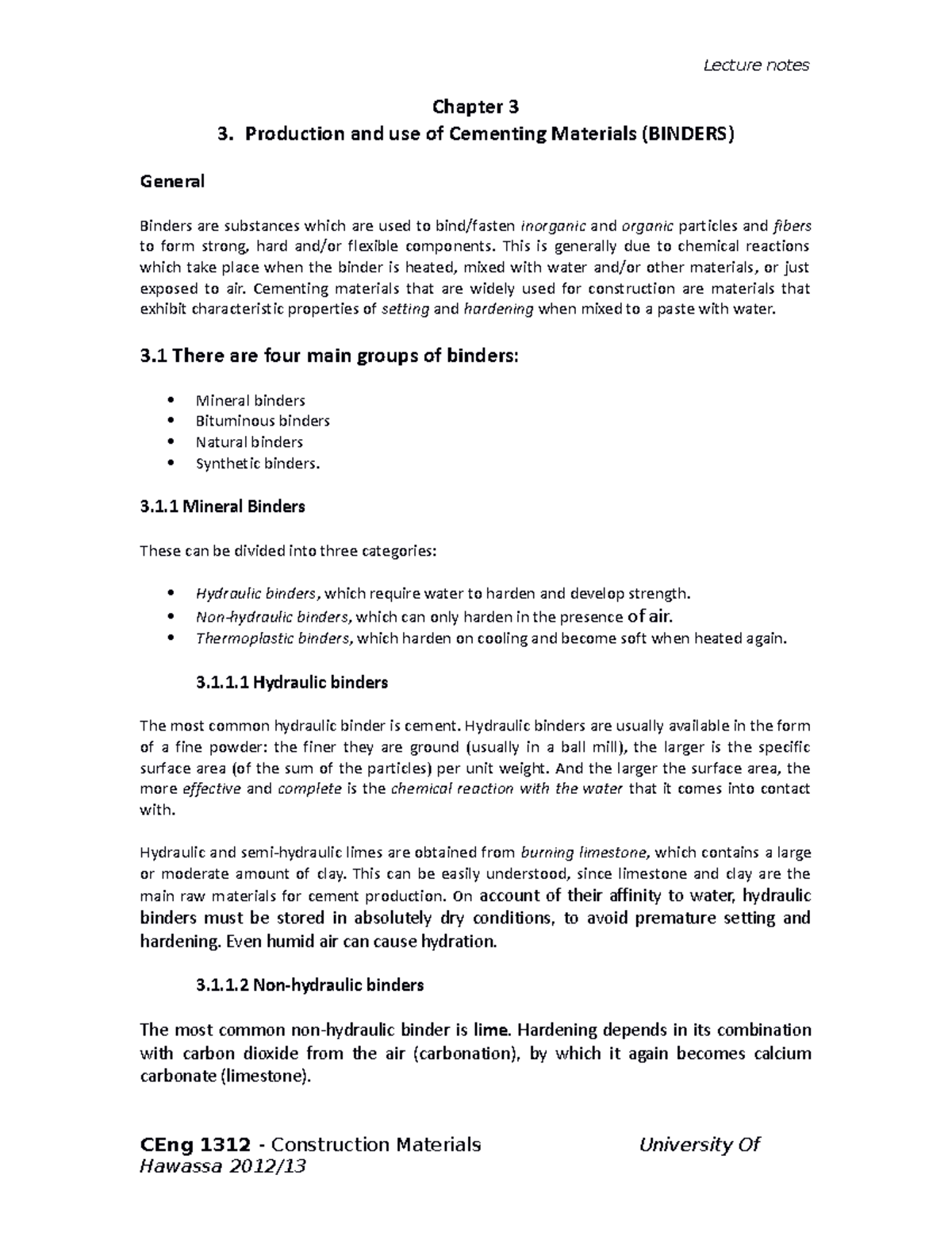 3. Cementing Materials ( Binders) - Chapter 3 3. Production and use of ...