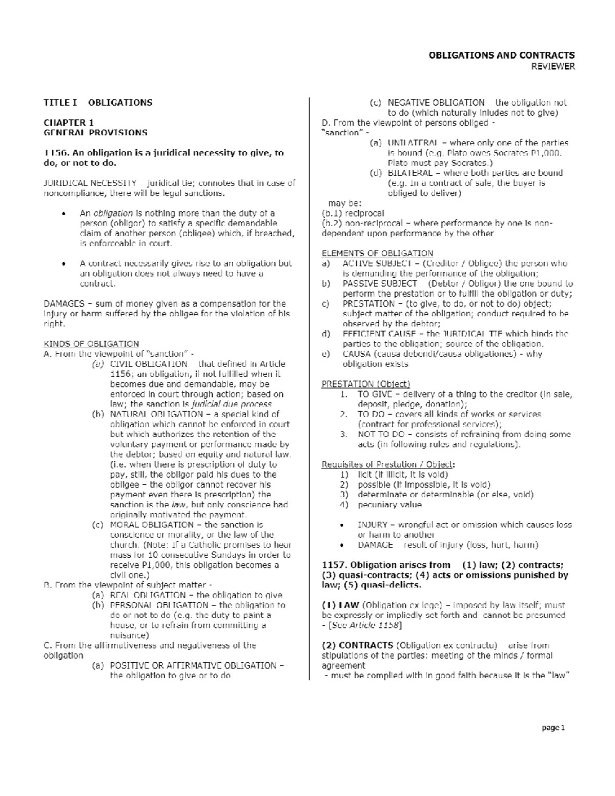 Obligations And Contracts Reviewer - BS Accountancy - Studocu