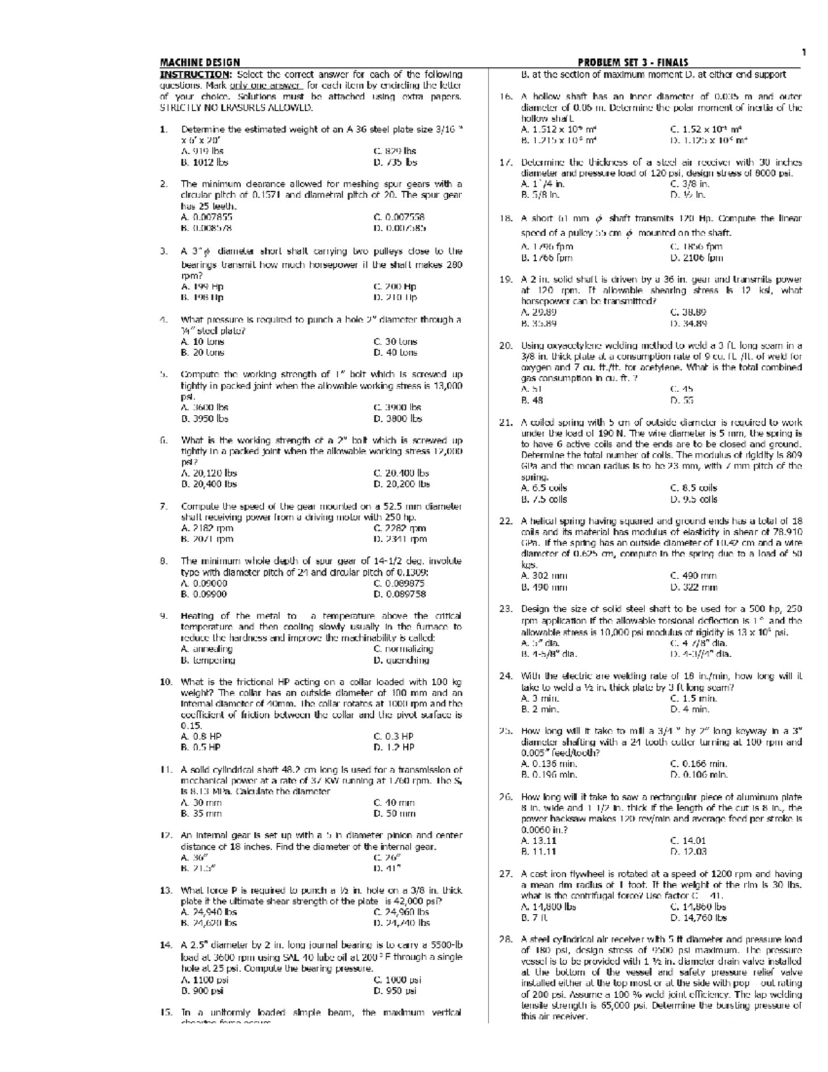 1.5 Print Problem Set 3 - Finals - Engineering Mechanics - Studocu