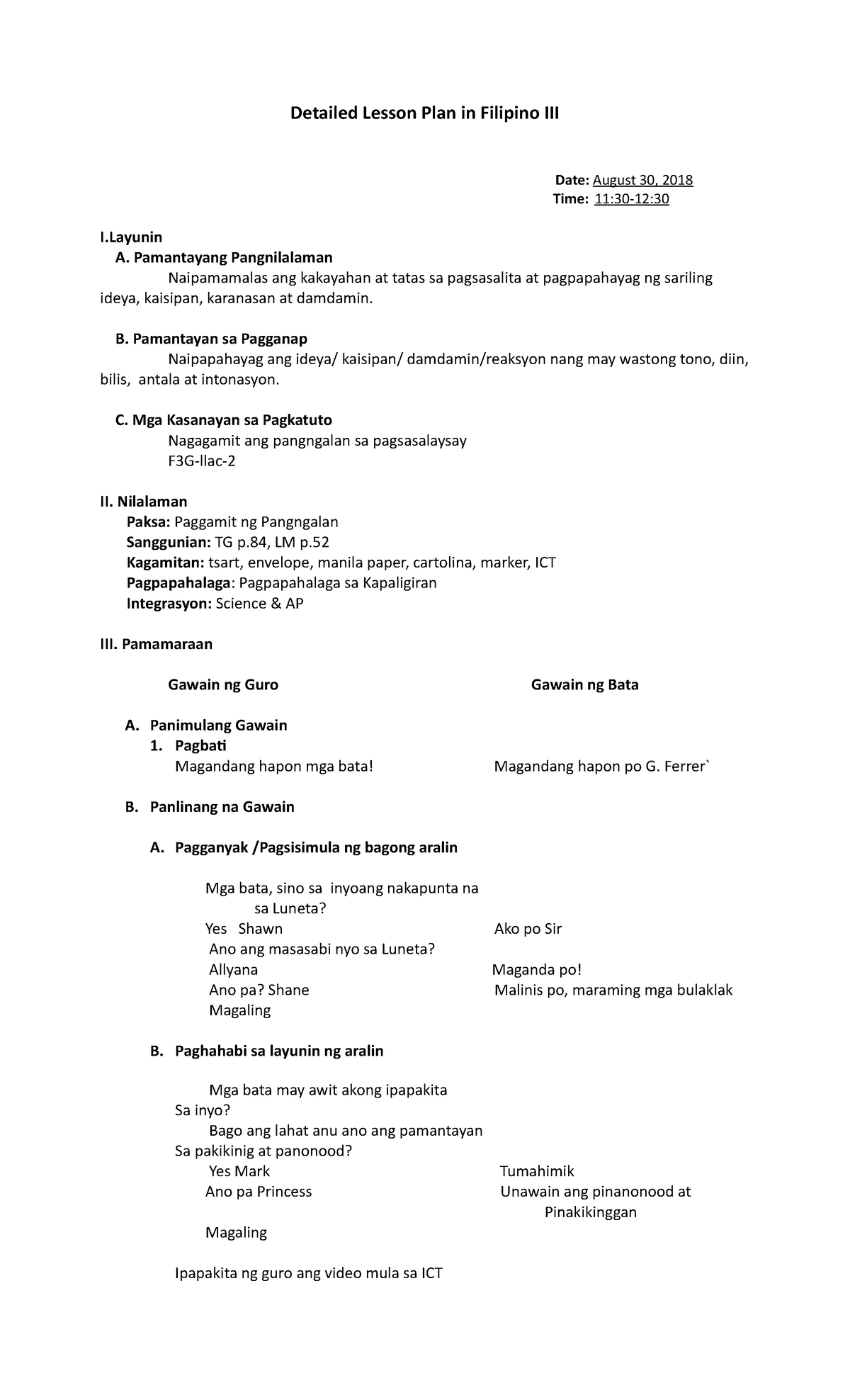 Detailed Lesson Plan In Filipino Iii Autosaved Detailed Lesson Plan In Filipino Iii Date 2112