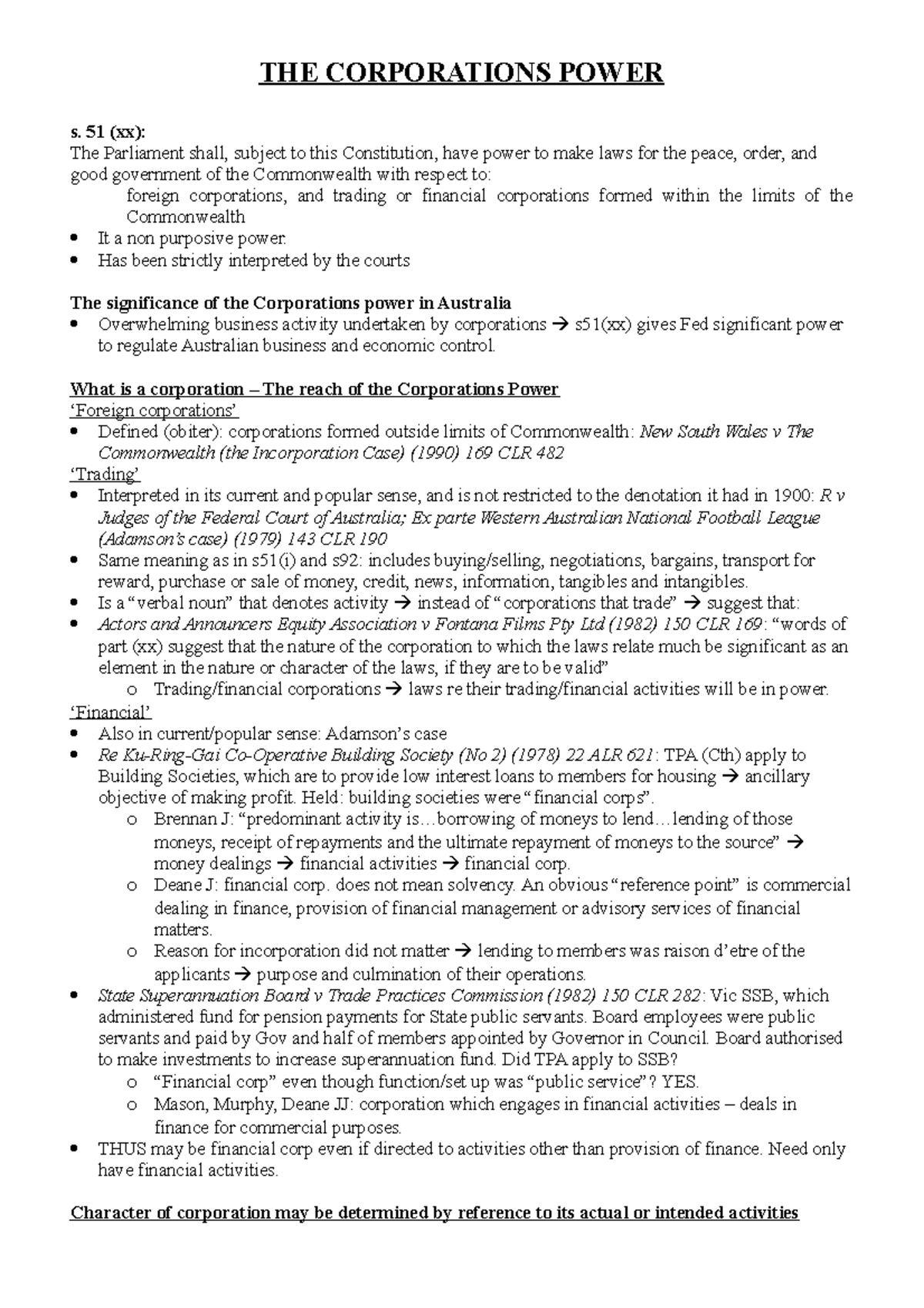 The Corporations Power Laws11 216 Constitutional Law Bond Studocu