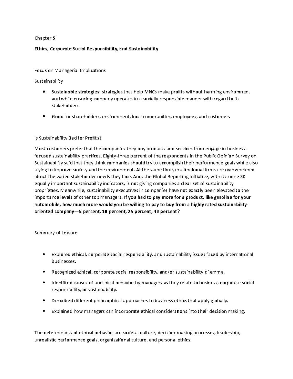 Chapter 6 Lecture Notes 1 - Chapter 5 Ethics, Corporate Social ...