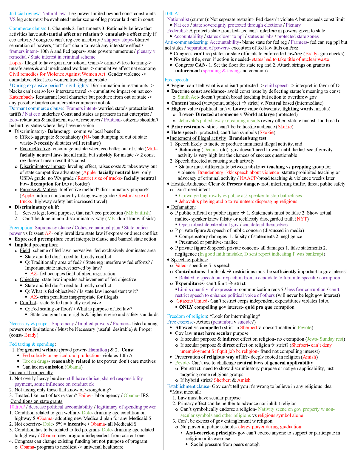 Con 1 pager - Con Law Full - Judicial review: Natural law- Leg power ...