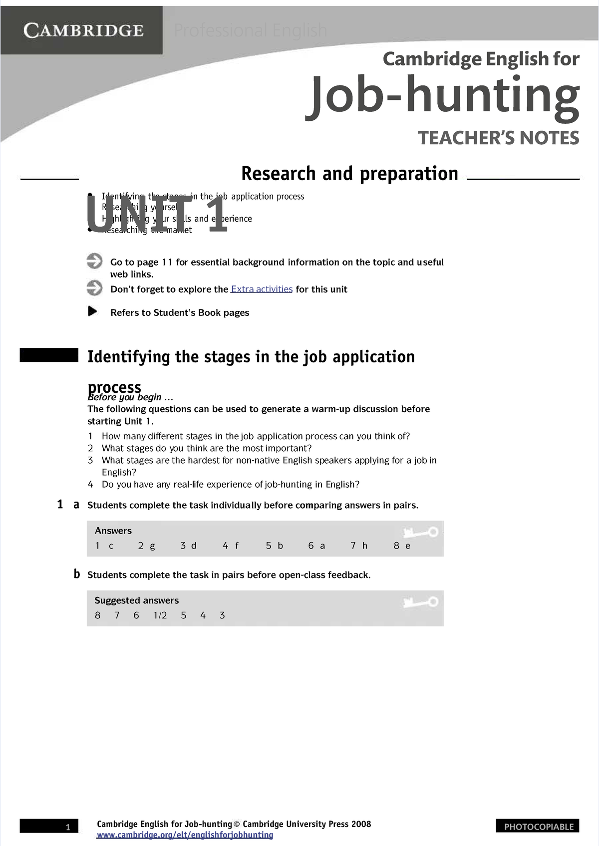 JOB Hunting Teacher BOOK - Go to page 11 foGo to page 11 for