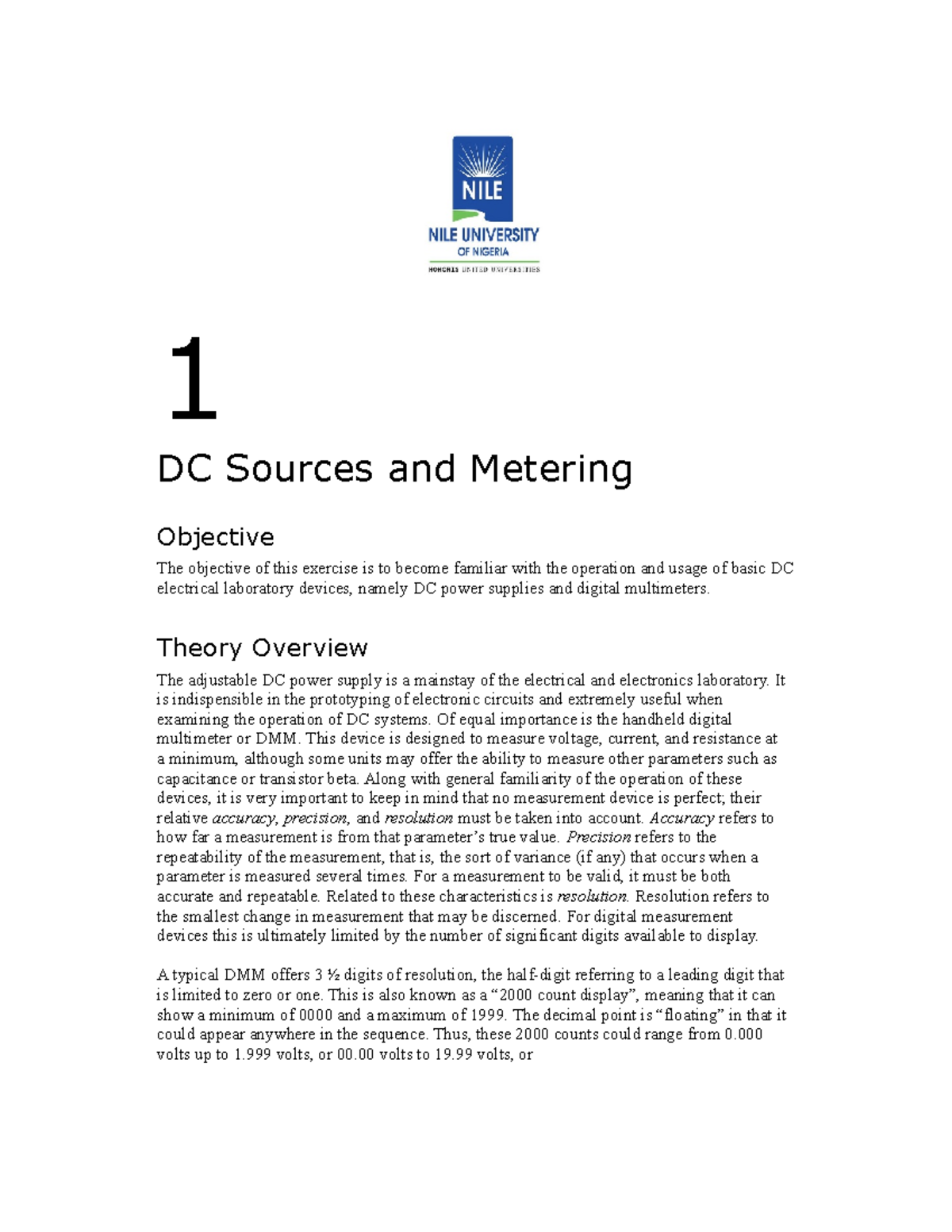 DC Source Extract-1 - 1 DC Sources and Metering Objective The objective ...