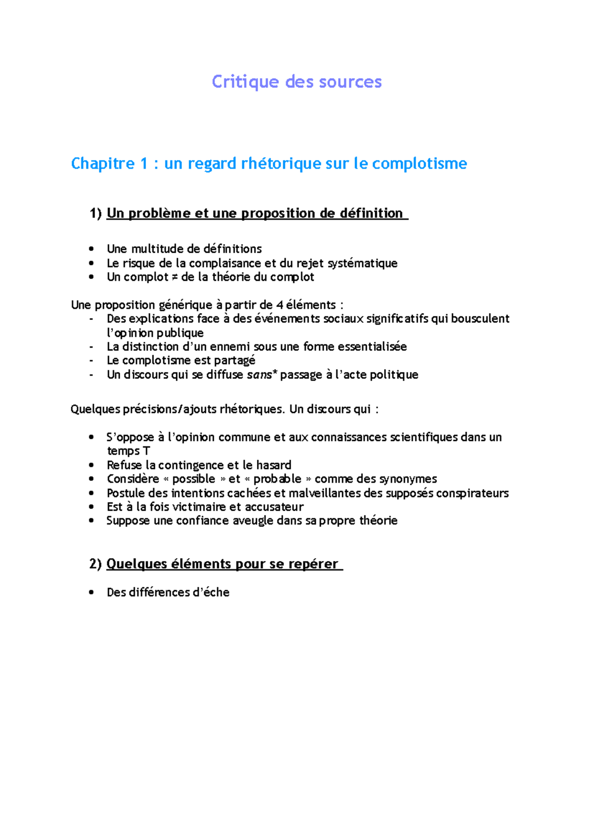 Critique des sources - notes - Critique des sources Chapitre 1 : un ...