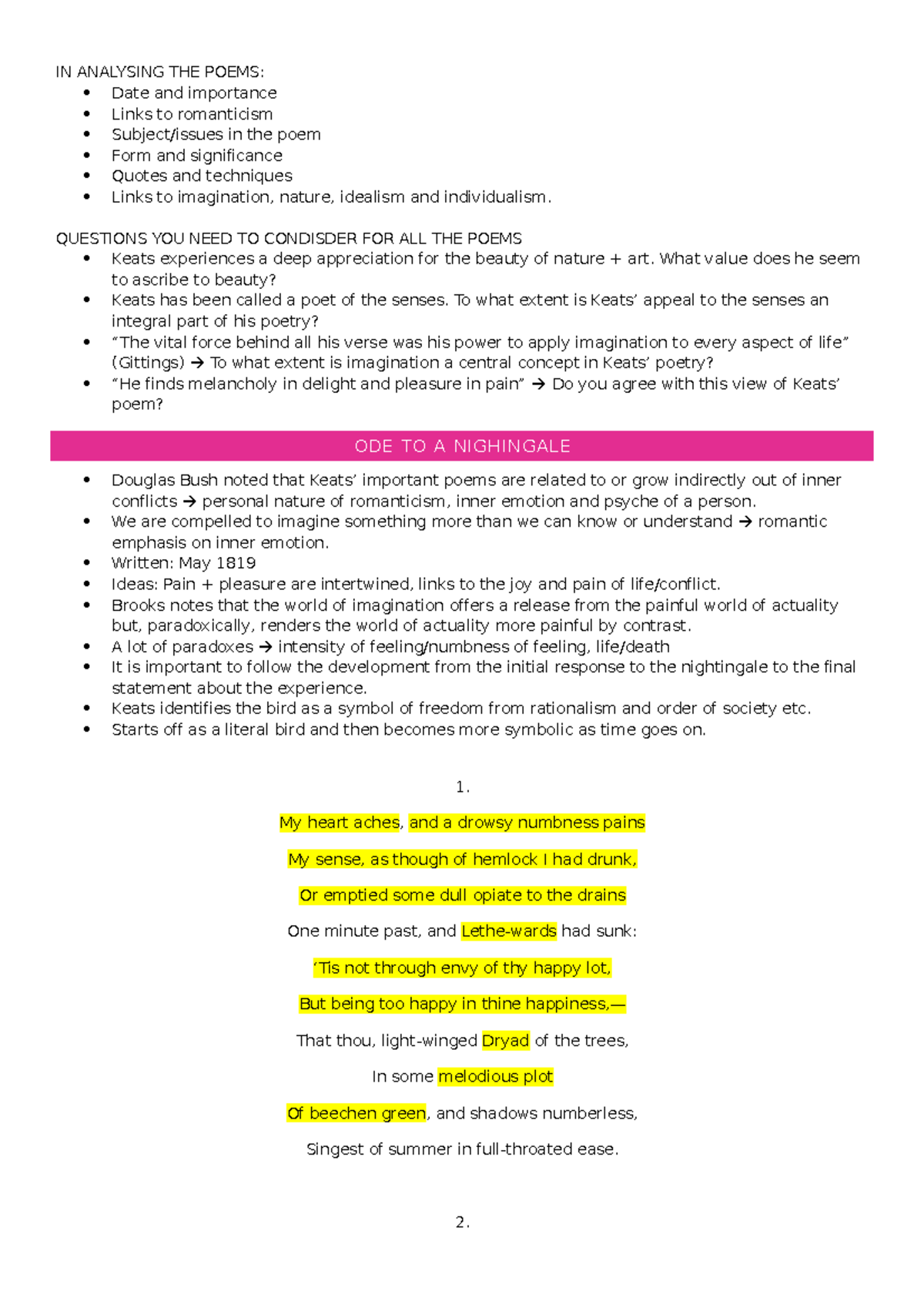 Keats Poetry Analysis - IN ANALYSING THE POEMS: Date and importance ...