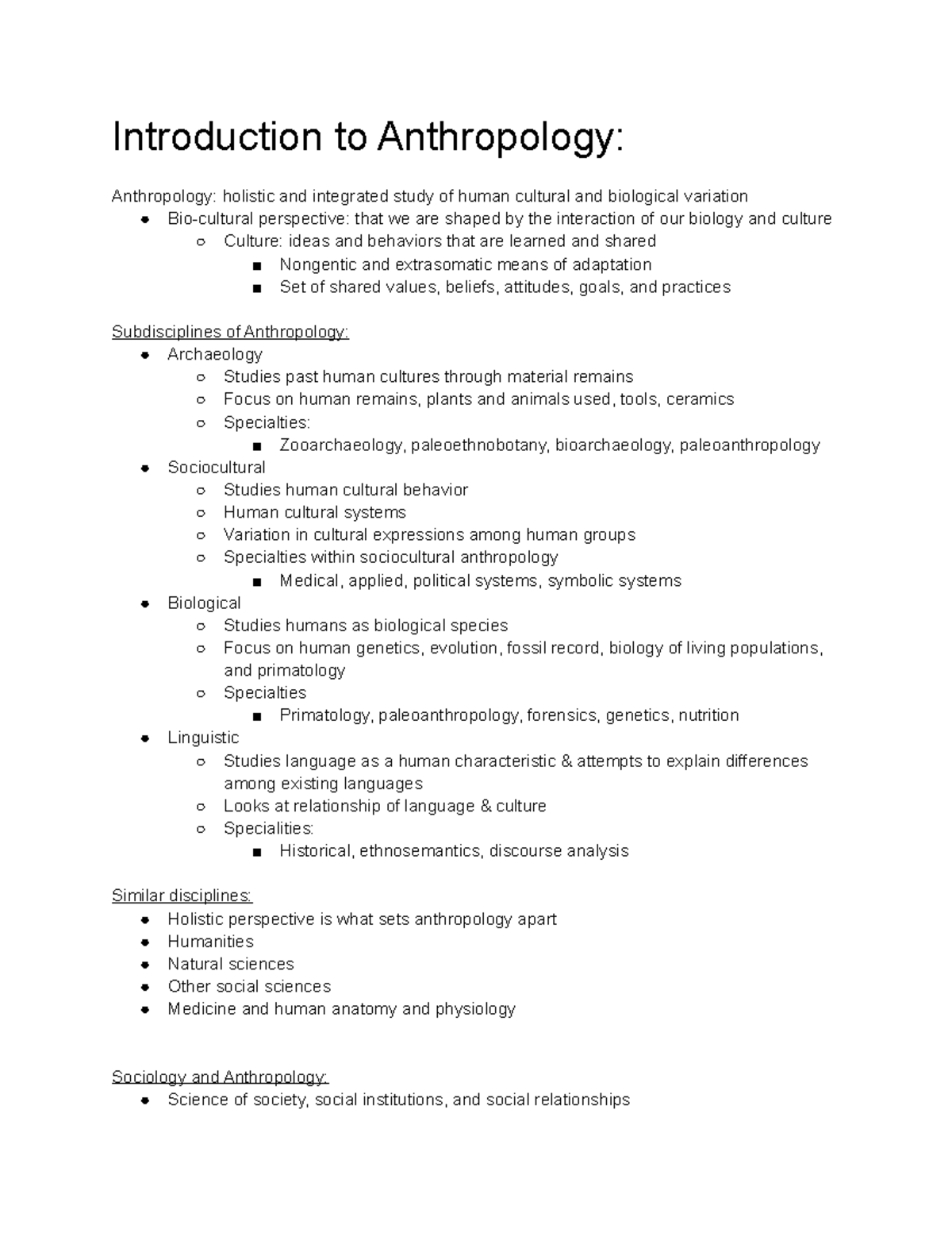 ANTH 4302 Notes - Introduction to Anthropology: Anthropology: holistic ...