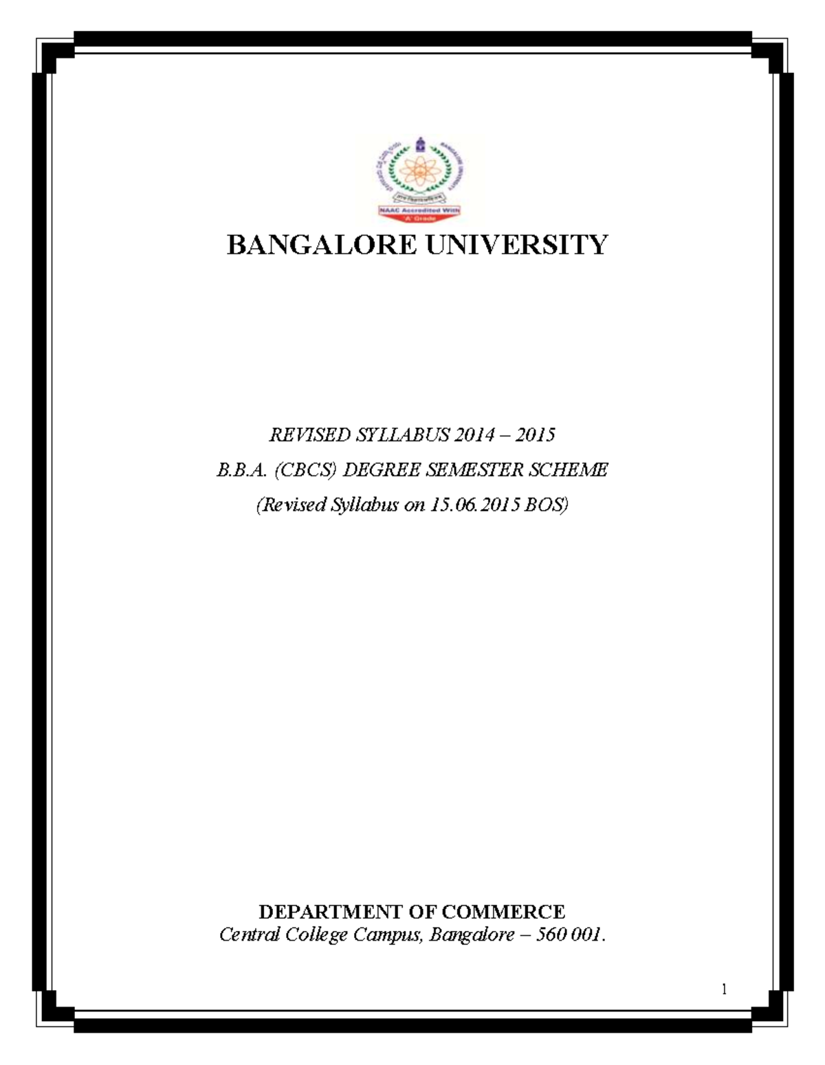 BBA-CBCS- Syllabus - See - BANGALORE UNIVERSITY REVISED SYLLABUS 201 4 ...