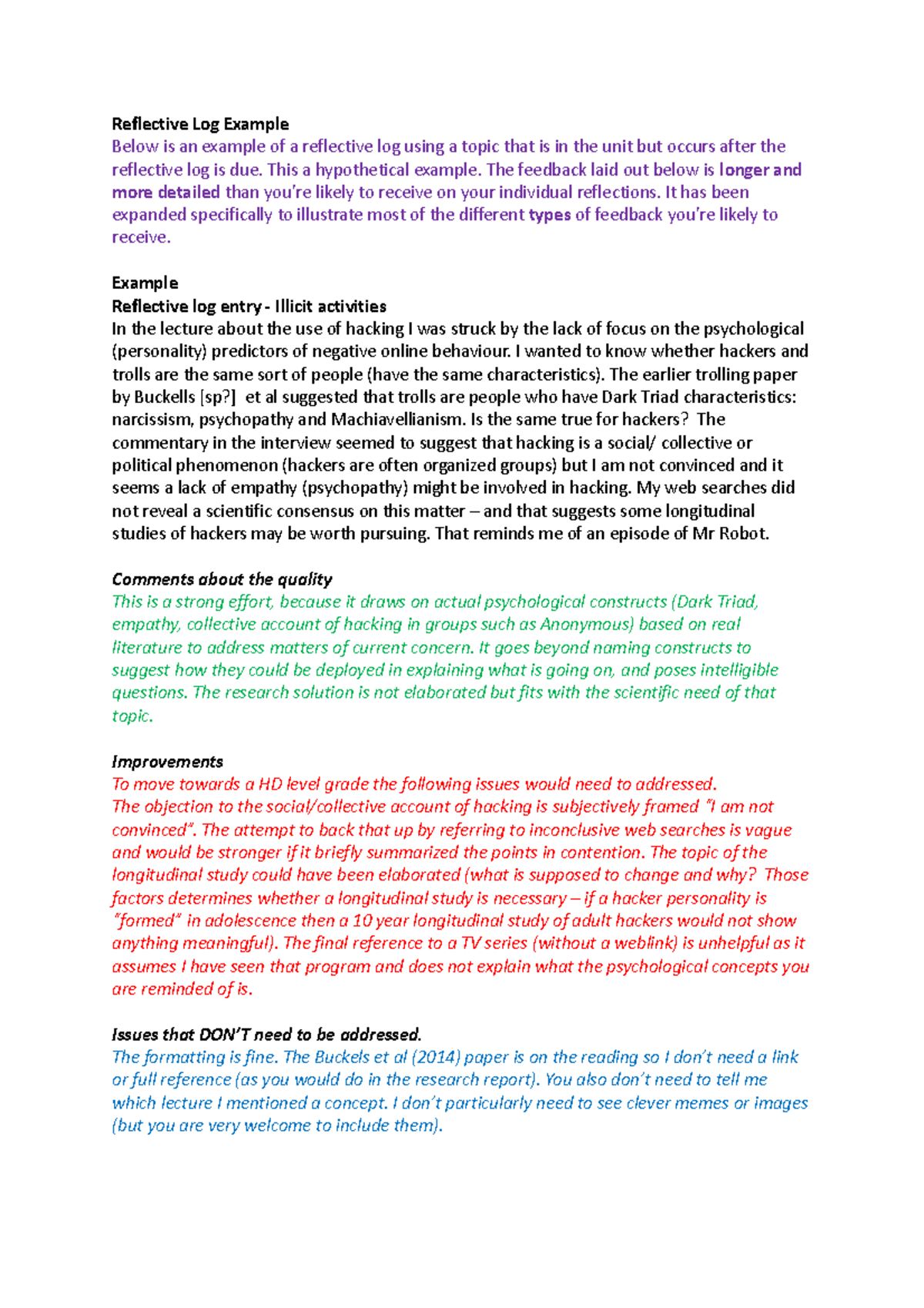 Example Reflective Log(1) - Reflective Log Example Below is an example ...