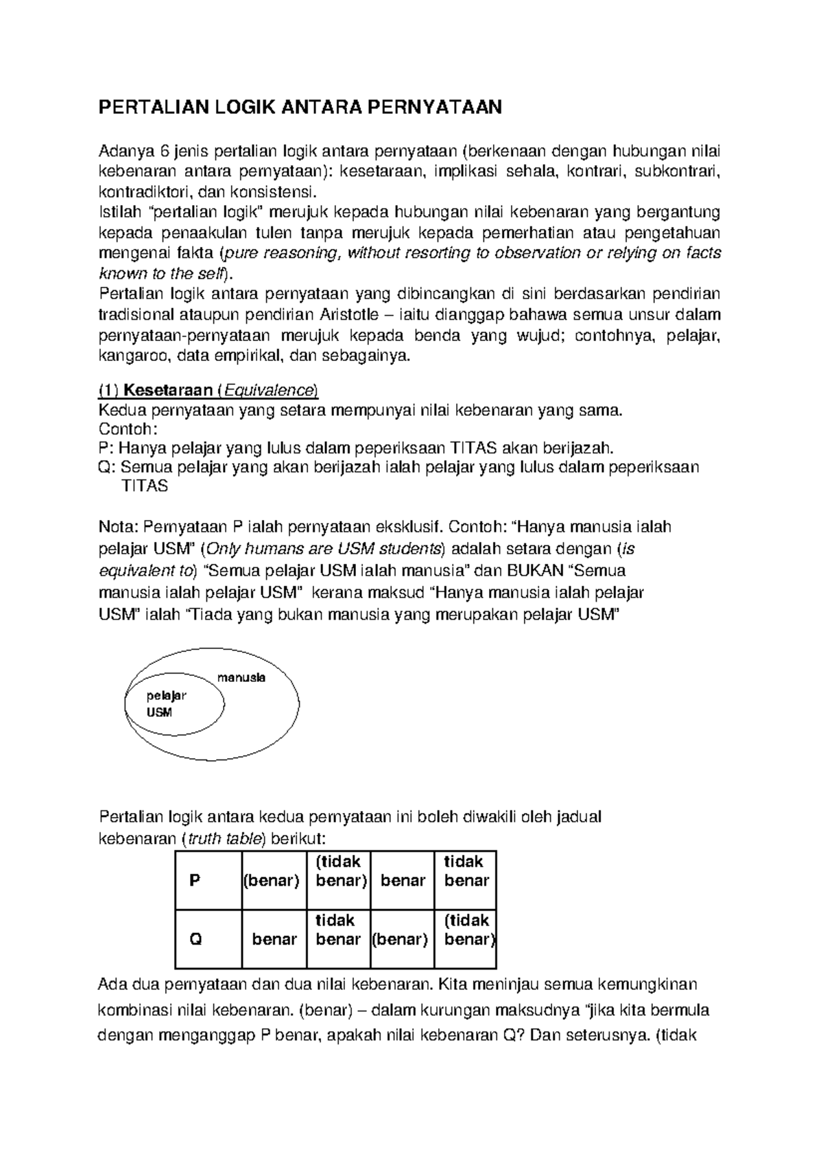 Pertalian logik - nota - PERTALIAN LOGIK ANTARA PERNYATAAN Adanya 6 ...