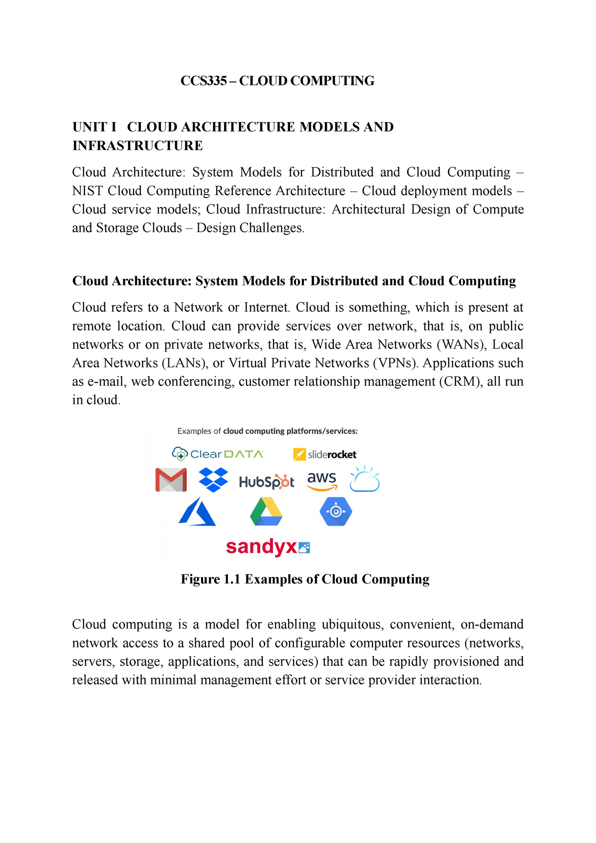 Unit 1 Cloud Computing CCS335 CLOUD COMPUTING UNIT I CLOUD