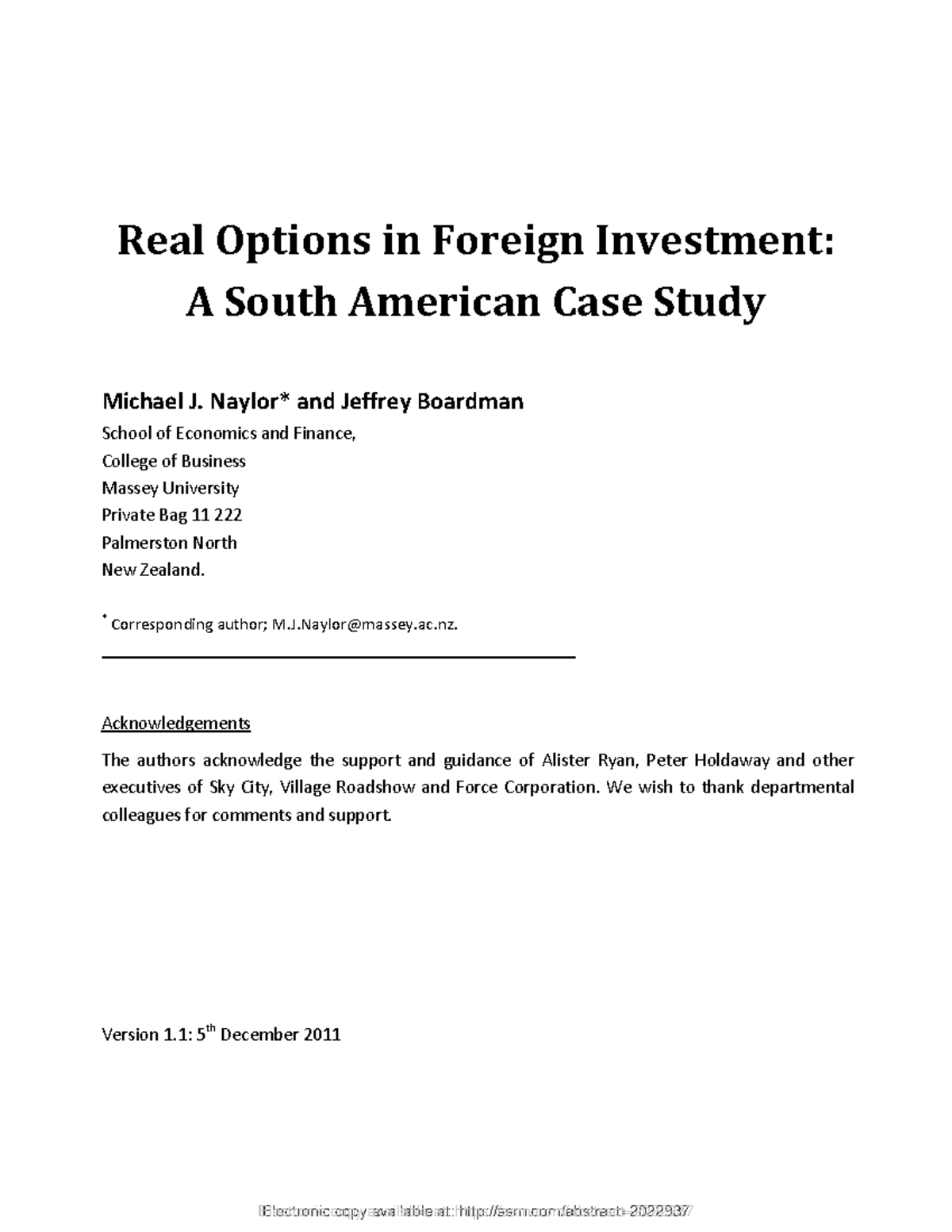 Real Options in Foreign Investment A South American Case Study