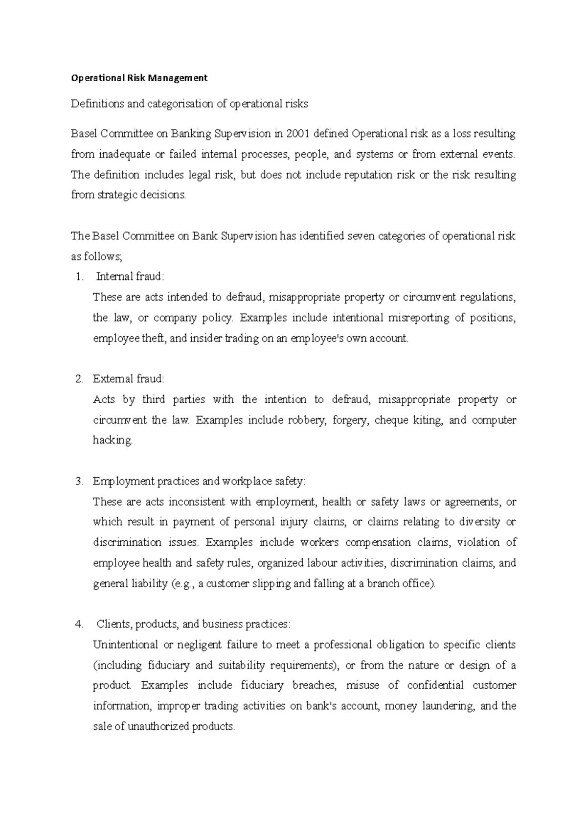 Operational Risk - The definition includes legal risk, but does not ...