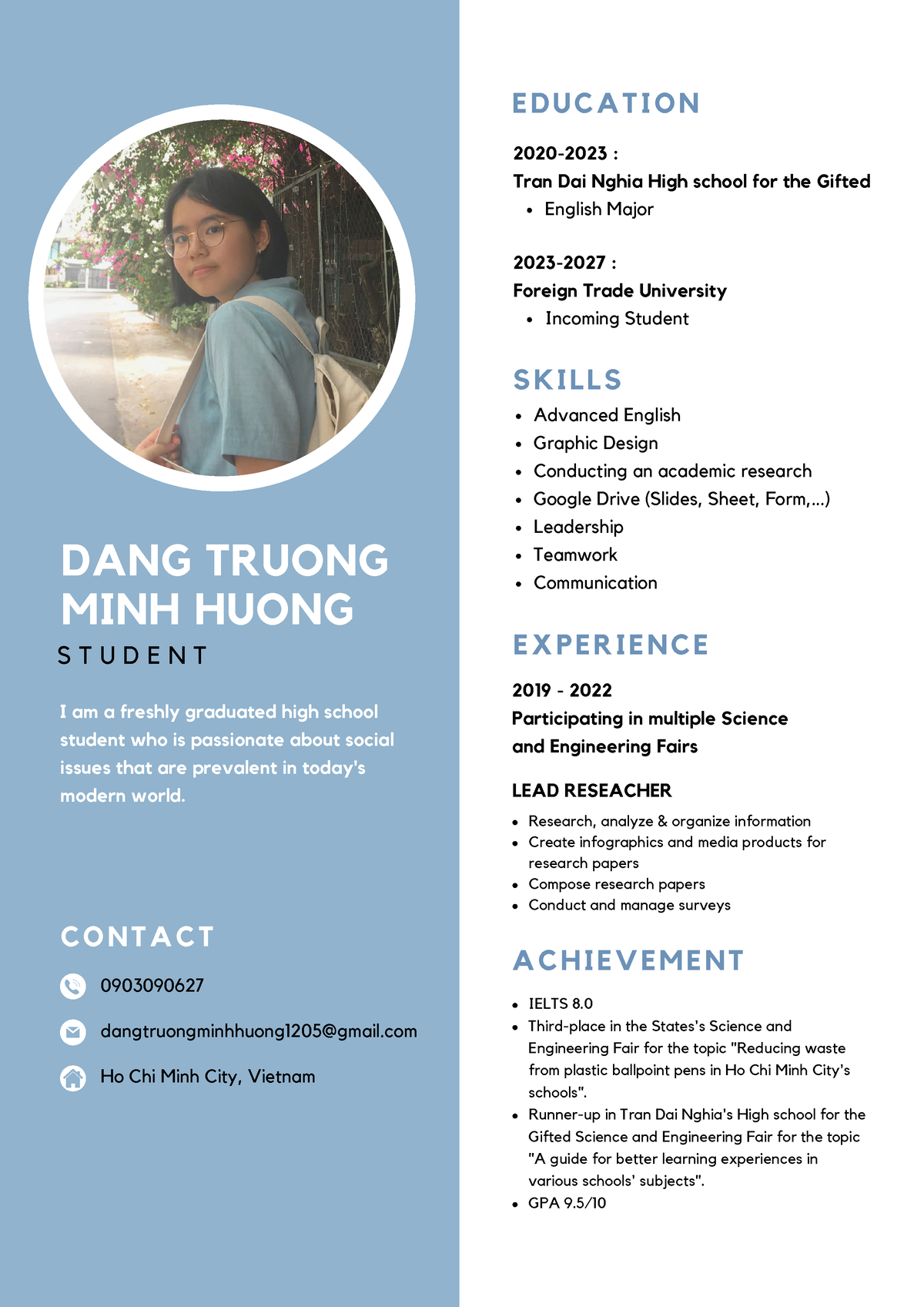 A sample of a CV - DANG TRUONG S T U D E N T C O N T A C T 0903090627 ...