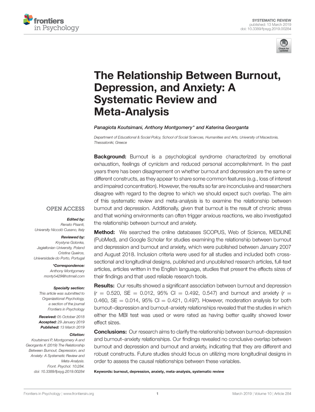 The Relationship Between Burnout Depression And An - SYSTEMATIC REVIEW ...