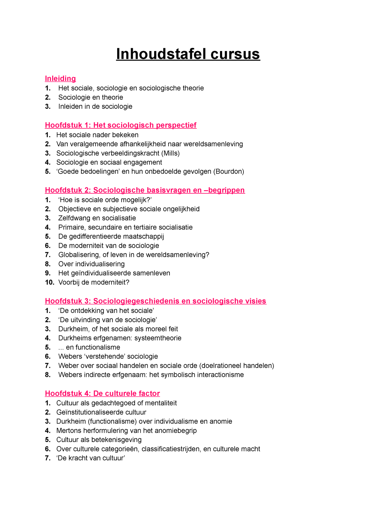 Sociologie Kernwoorden ( Leuven) - Inhoudstafel Cursus Inleiding Het ...