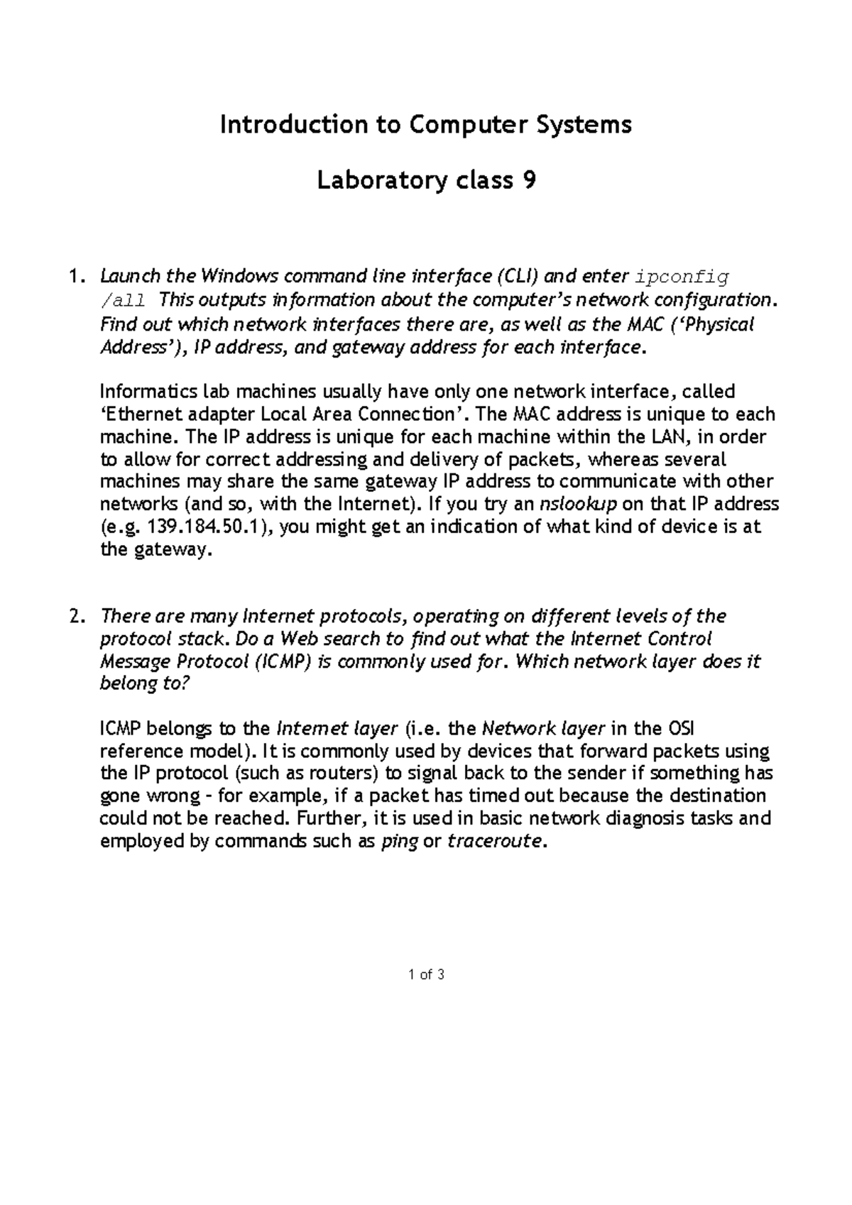 Practice Question Set 9 - answers - 1 of 3 Introduction to Computer ...