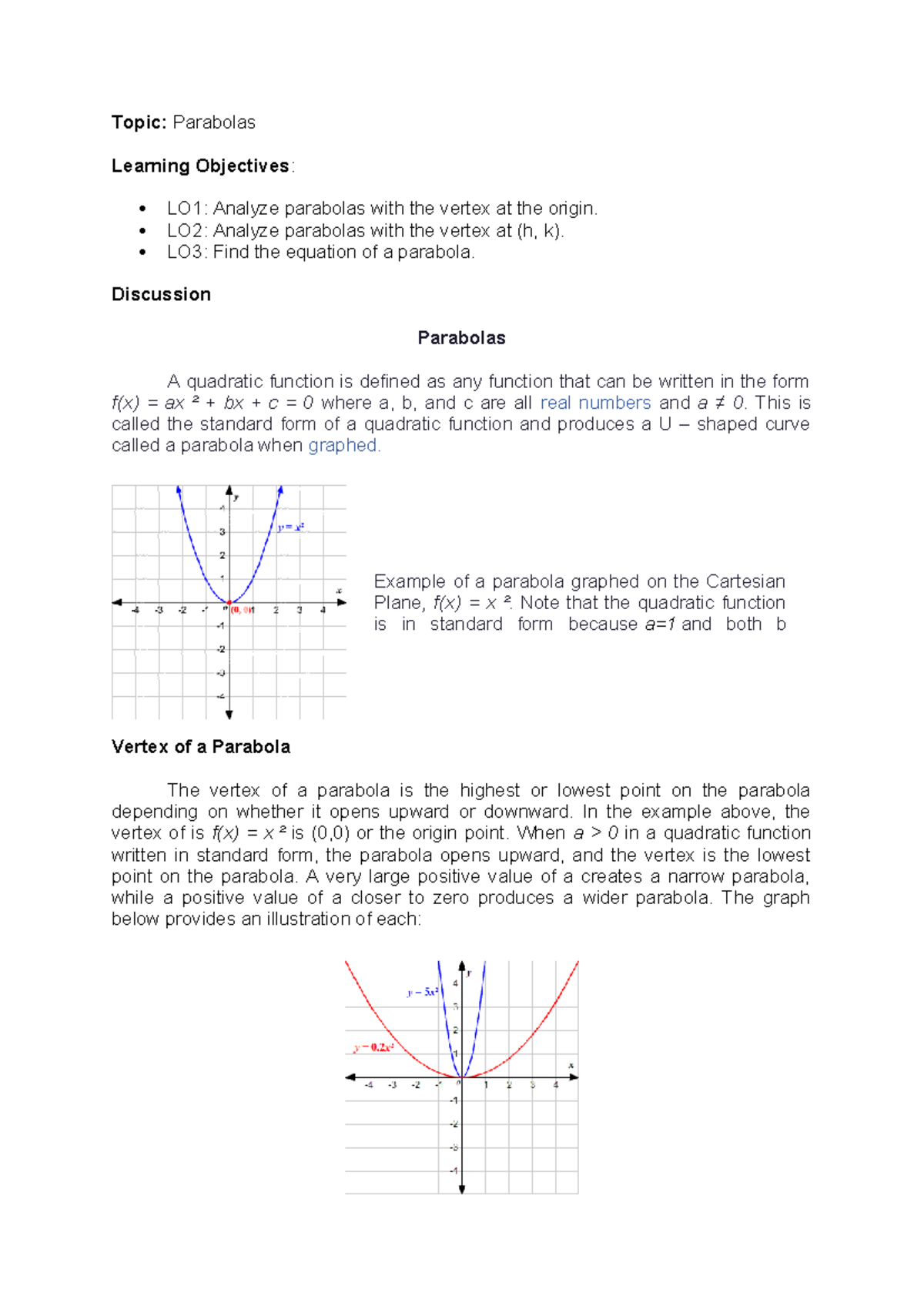 Kan-Maam-Arlee - ................. - Topic: Parabolas Learning ...
