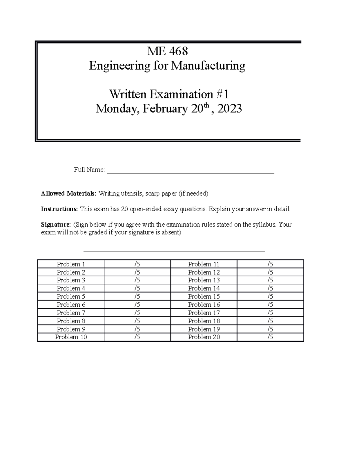Practice Exam For Engineering For Manufacturing Answers Me 468 Engineering For Manufacturing Practice Exam For Engineering For Manufacturing Answers Me 468 Engineering For Manufacturing