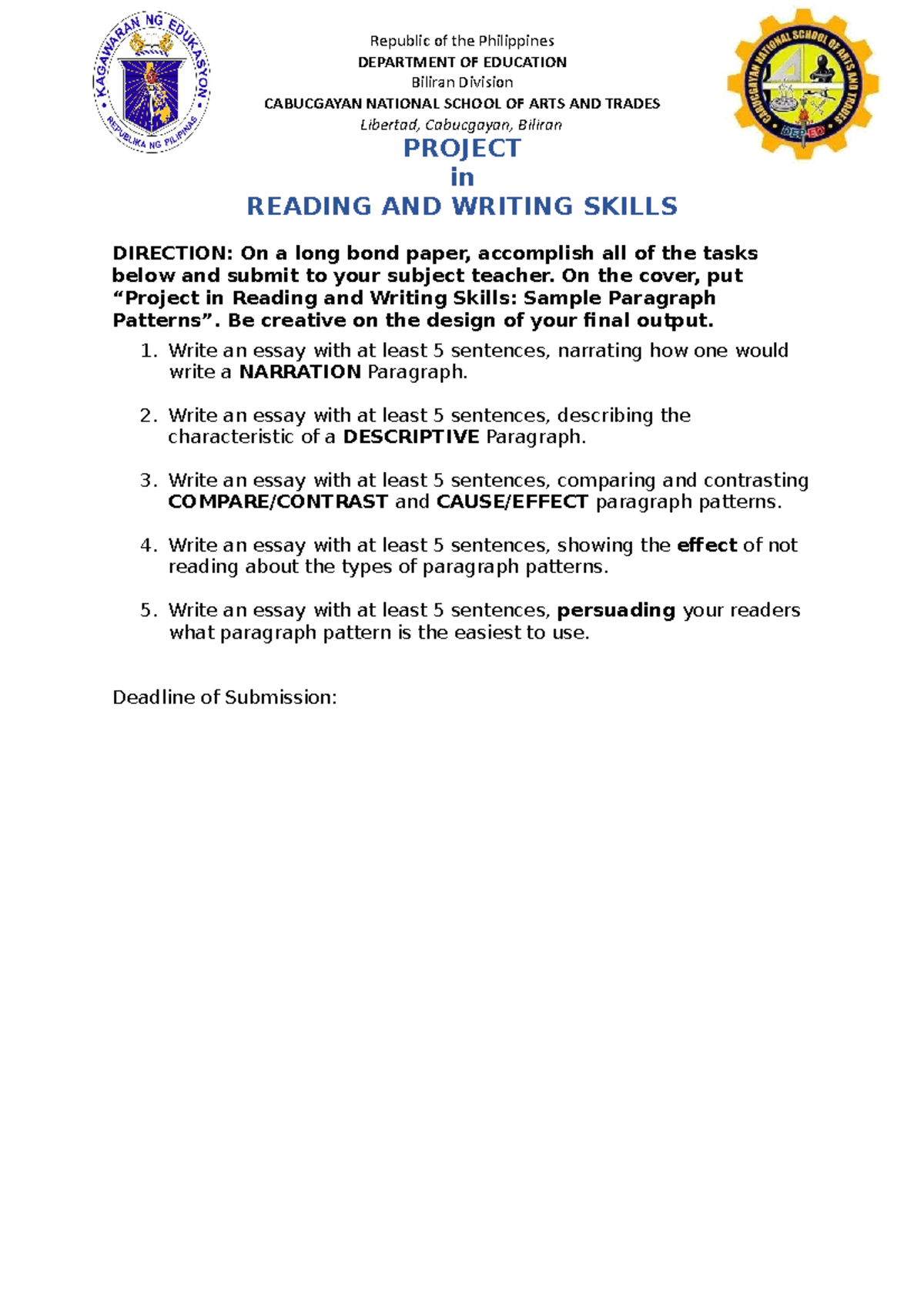 Week 1 2 OC Summative Test Copy Republic of the Philippines