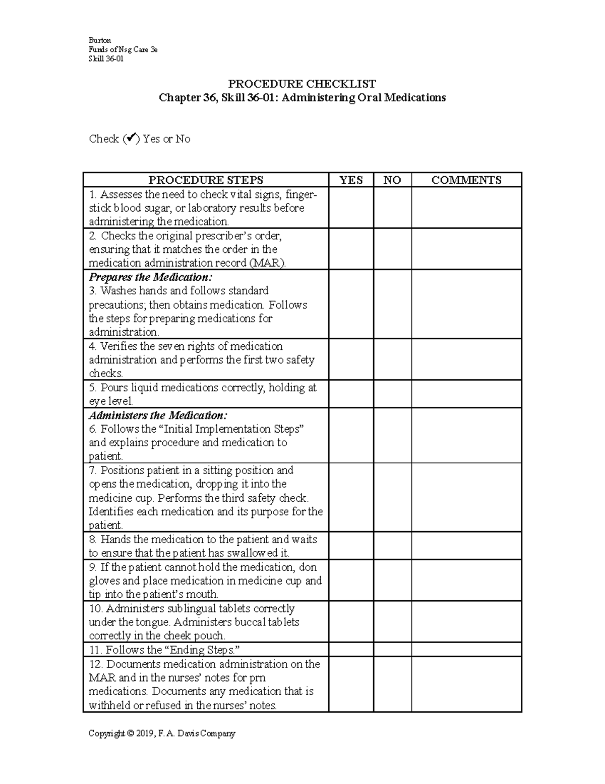 Skill 36-01 - N A - Burton Funds Of Nsg Care 3e Skill 36- Procedure 