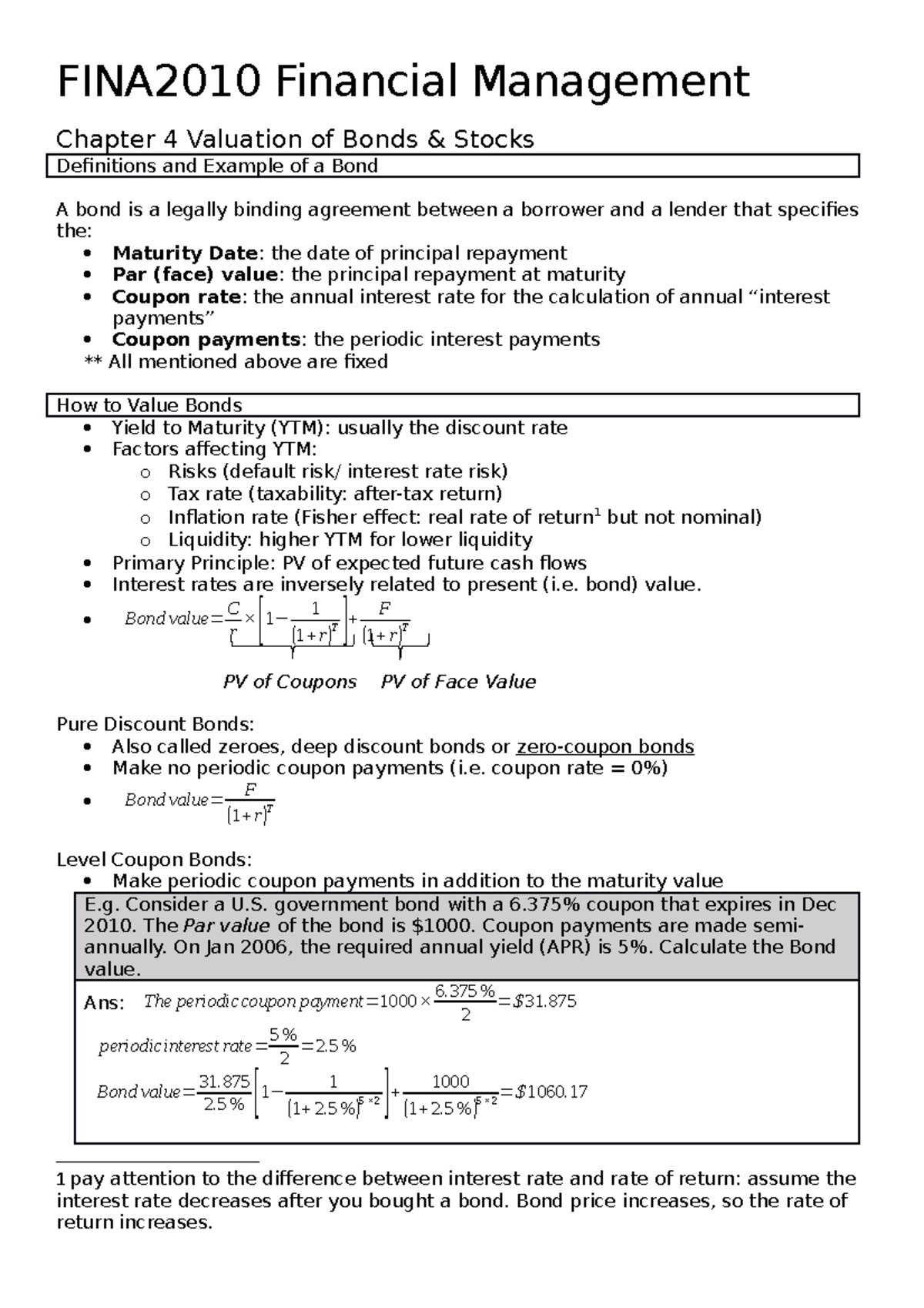FINA 2010 Notes Chapter 4 - FINA2010 Financial Management Chapter 4 ...