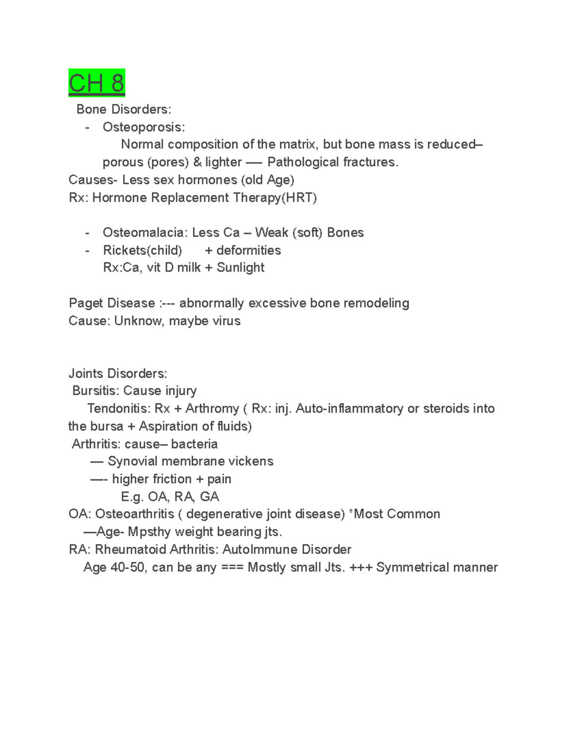 CH 8 Google Docs CH 8 bone disorders CH 8 Bone Disorders